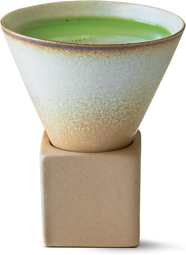 Miniatura 9 de Taza de café con forma de embudo de cono de base, taza de cerámica retro, taza de té de cerámica, latte japonés, taza de café de porcelana única,