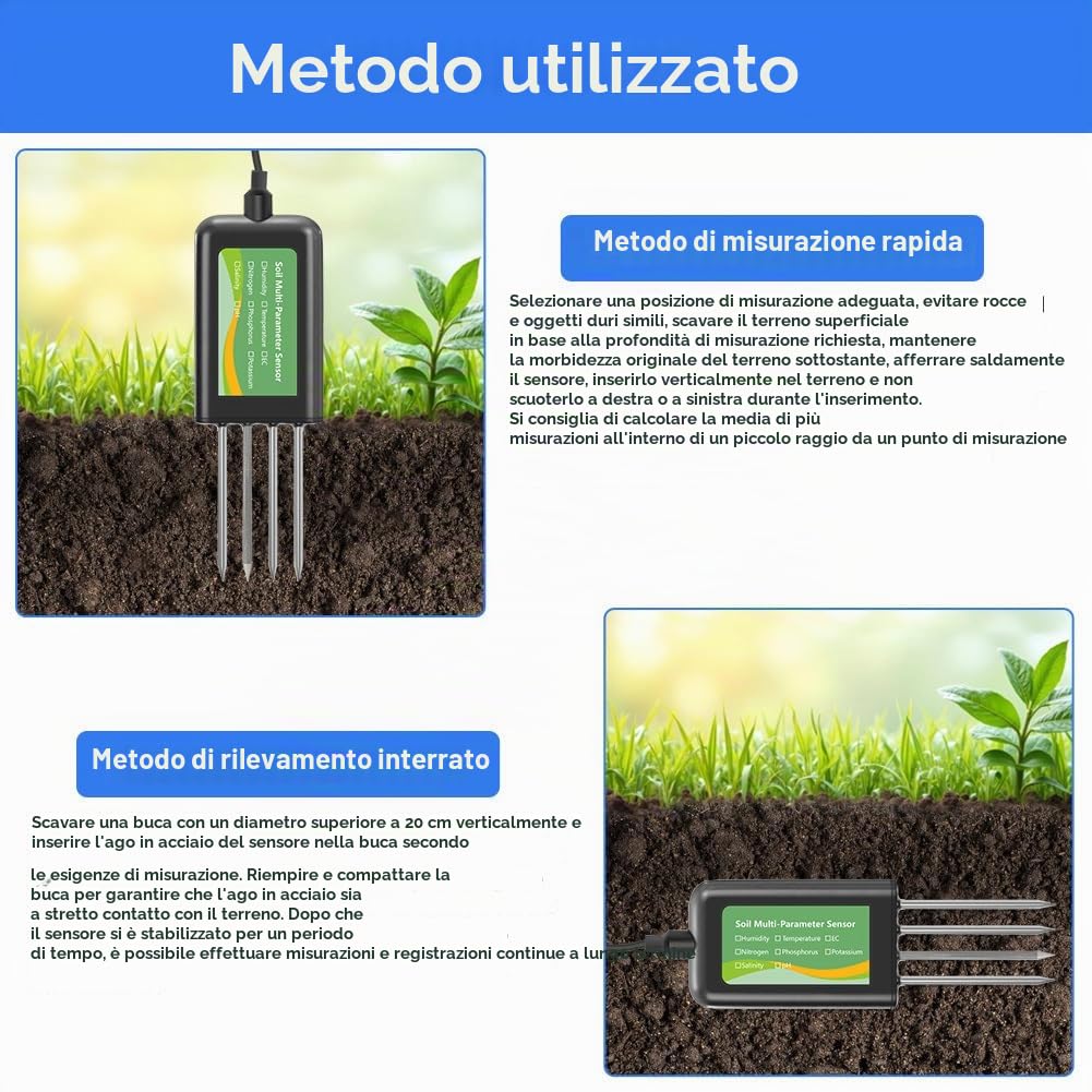 Tester del suolo USB, sensore del suolo, misuratore digitale di test dei suoli con analisi dei nutrienti NPK della temperatura del pH
