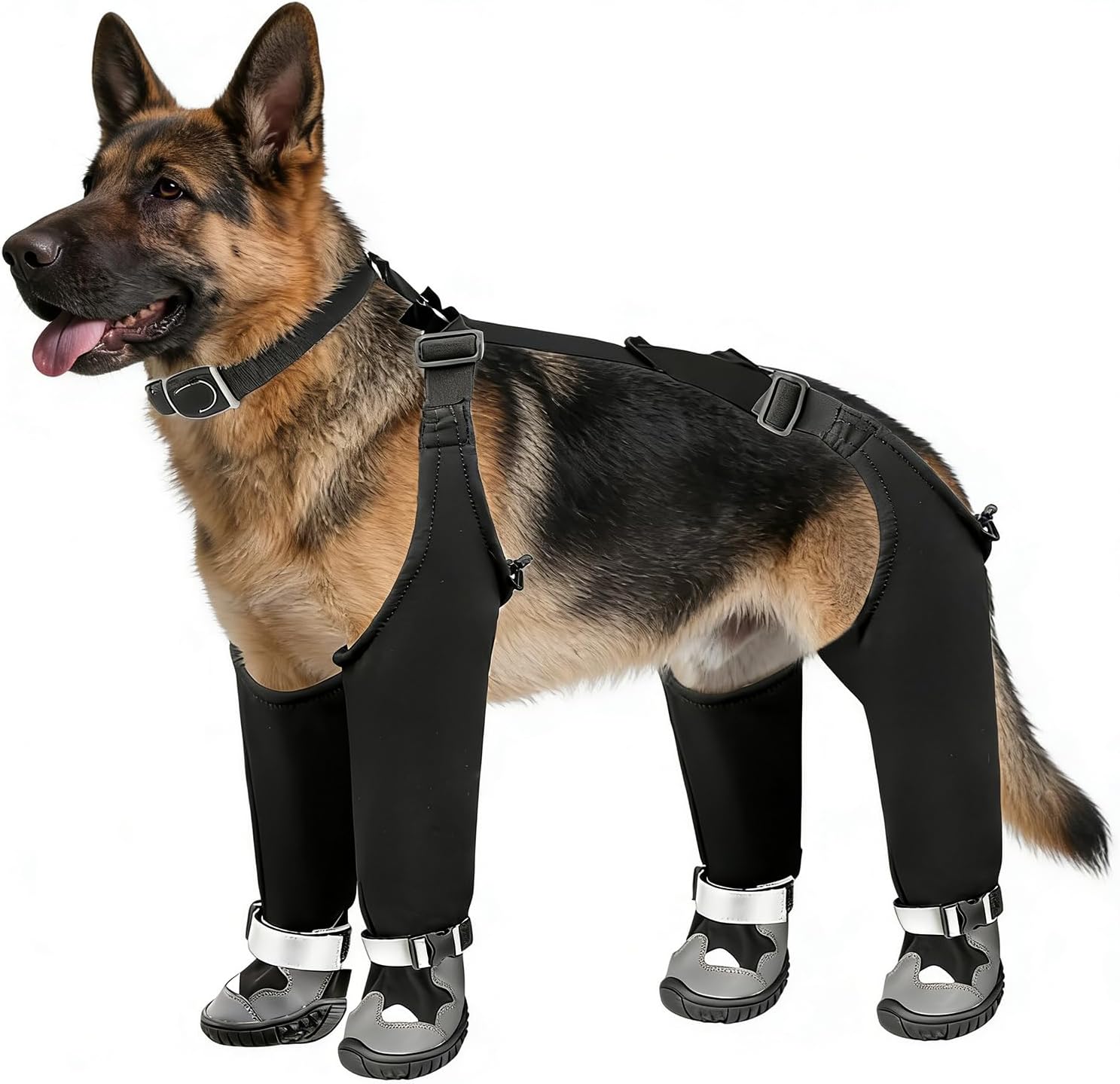 Dog Shoes - Waterproof Dog Boots for Small/Medium Dogs, Dogs Paw Protectors Pet Suspender Boots Anti-Slip Pet Shoes for Outdoor Walking, Reflective Stay-,Dirt-Proof Comfortable Booties