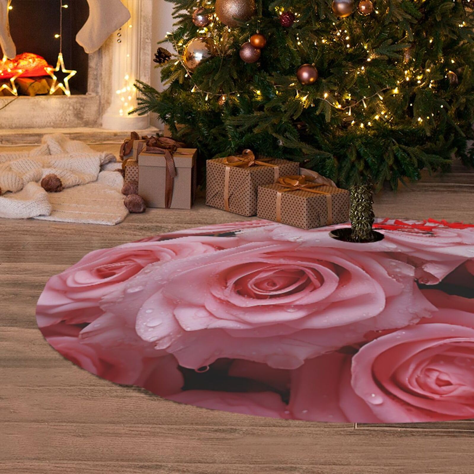AISENO Gonna Per Albero Di Natale In Finta Pelliccia Rosa - Diametro 91 Cm - Morbida E Calda Con Chiusura A Strappo - Decorazione Natalizia Per Casa
