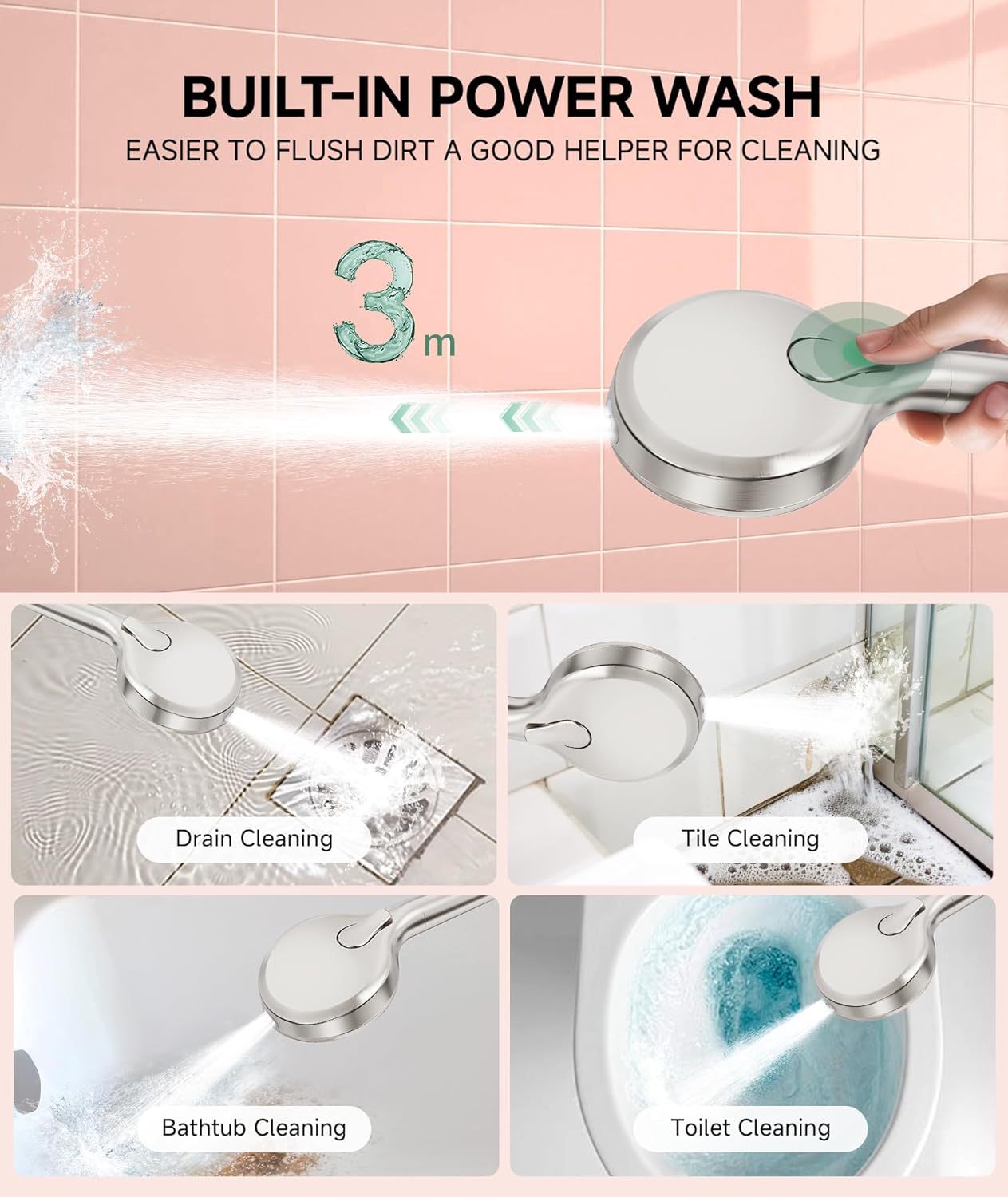 Filtered Shower Head with Handheld, 9-Spray Mode High Pressure Detachable Shower Head with Filters for Hard Water - Remove Chlorine Brushed