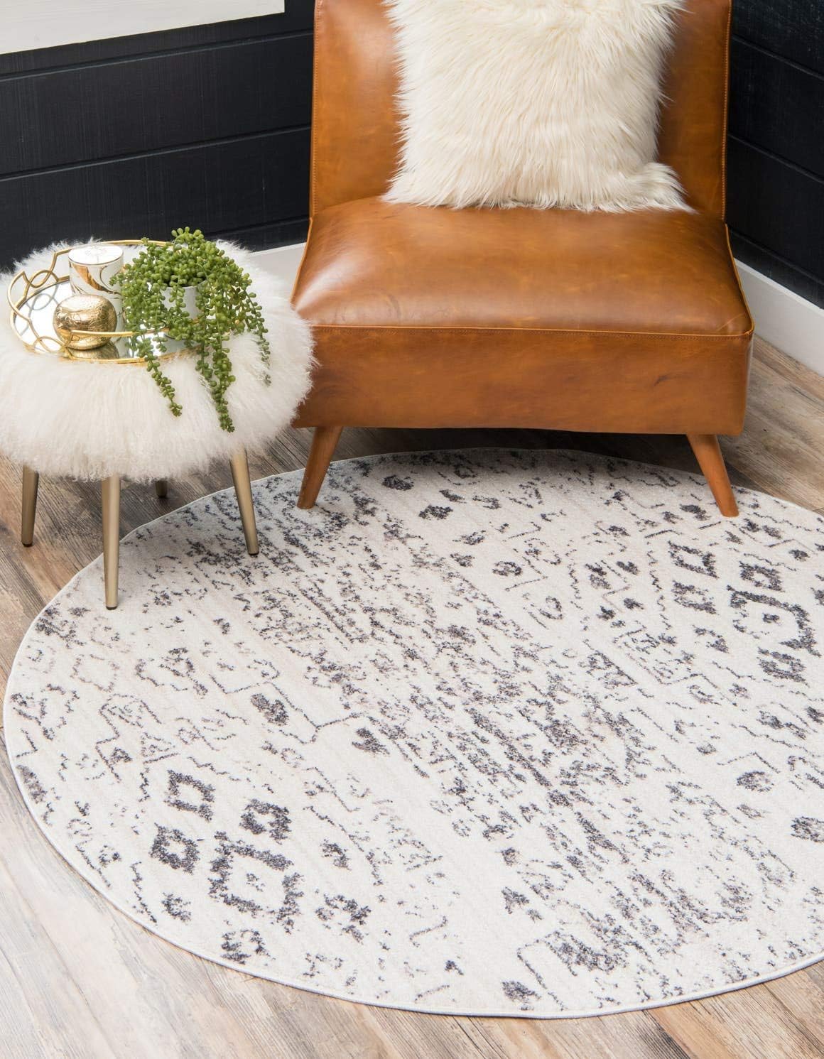 Unique Loom Basilica Collection Traditional Vintage Bohemian Inspired with Colorful Design Area Rug (3' 3 x 3' 3 Round, Ivory/ Gray)