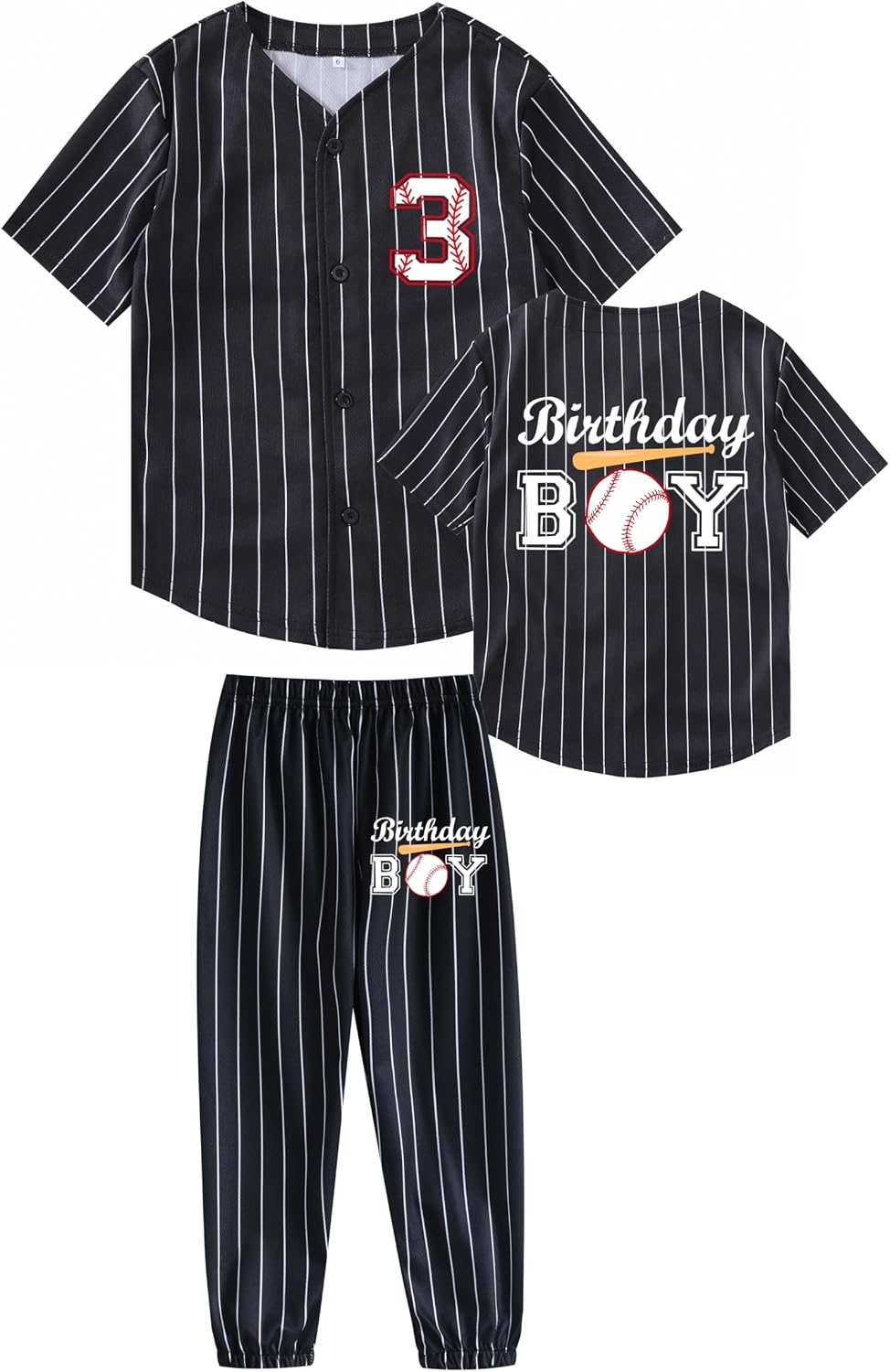 Kids Baseball Jersey Birthday Boy Shirt and Striped Pants 2 Piece Birthday Outfit Summer Clothes 1-6 Years Old