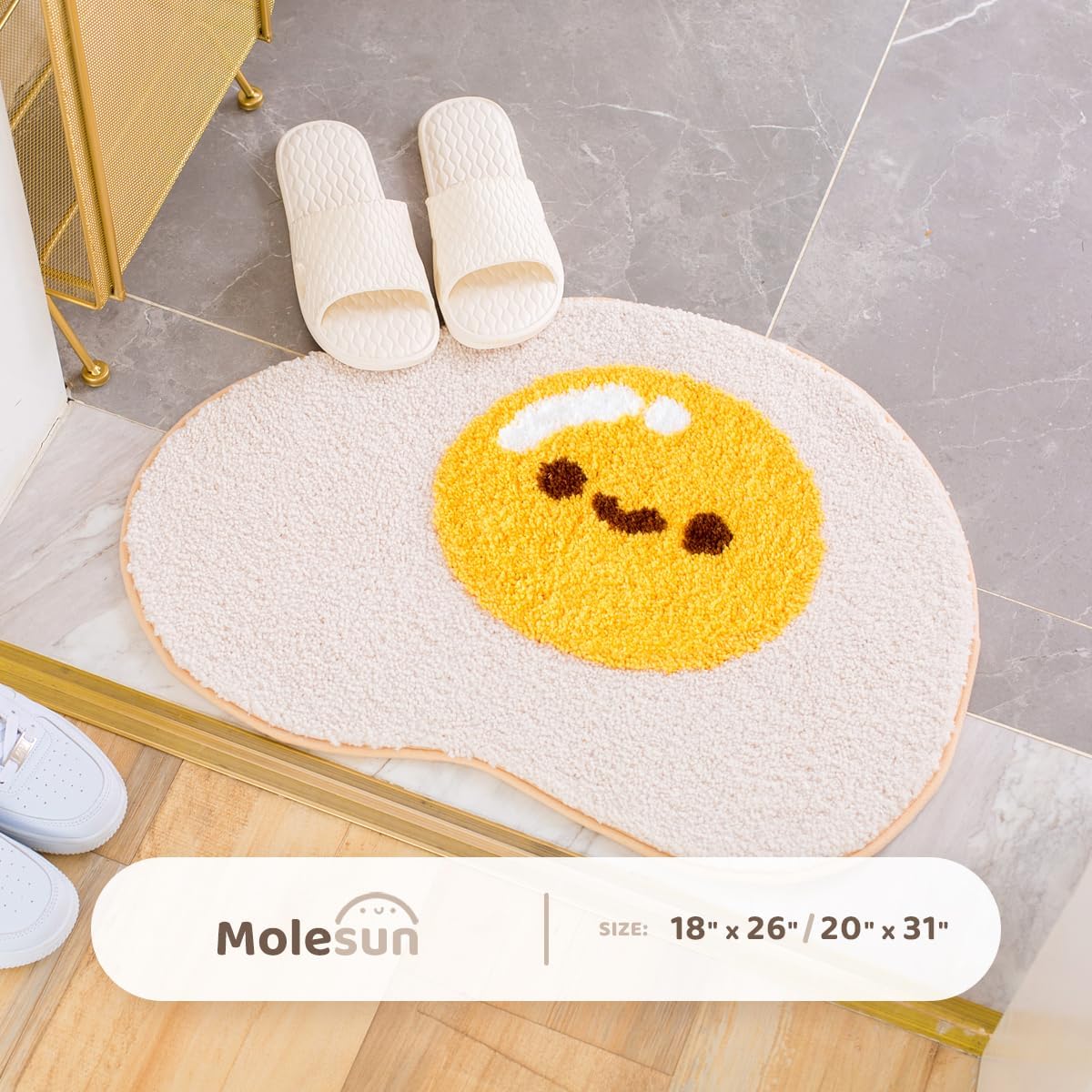Molesun Egg Bath Mats, Soft and Absorbent Microfiber Bath Rugs, Non-Slip Shaggy Shower Carpet, Machine Wash Dry, Soft Shower Rugs for Bathroom Floor, Tub and Shower, 18x26, Egg