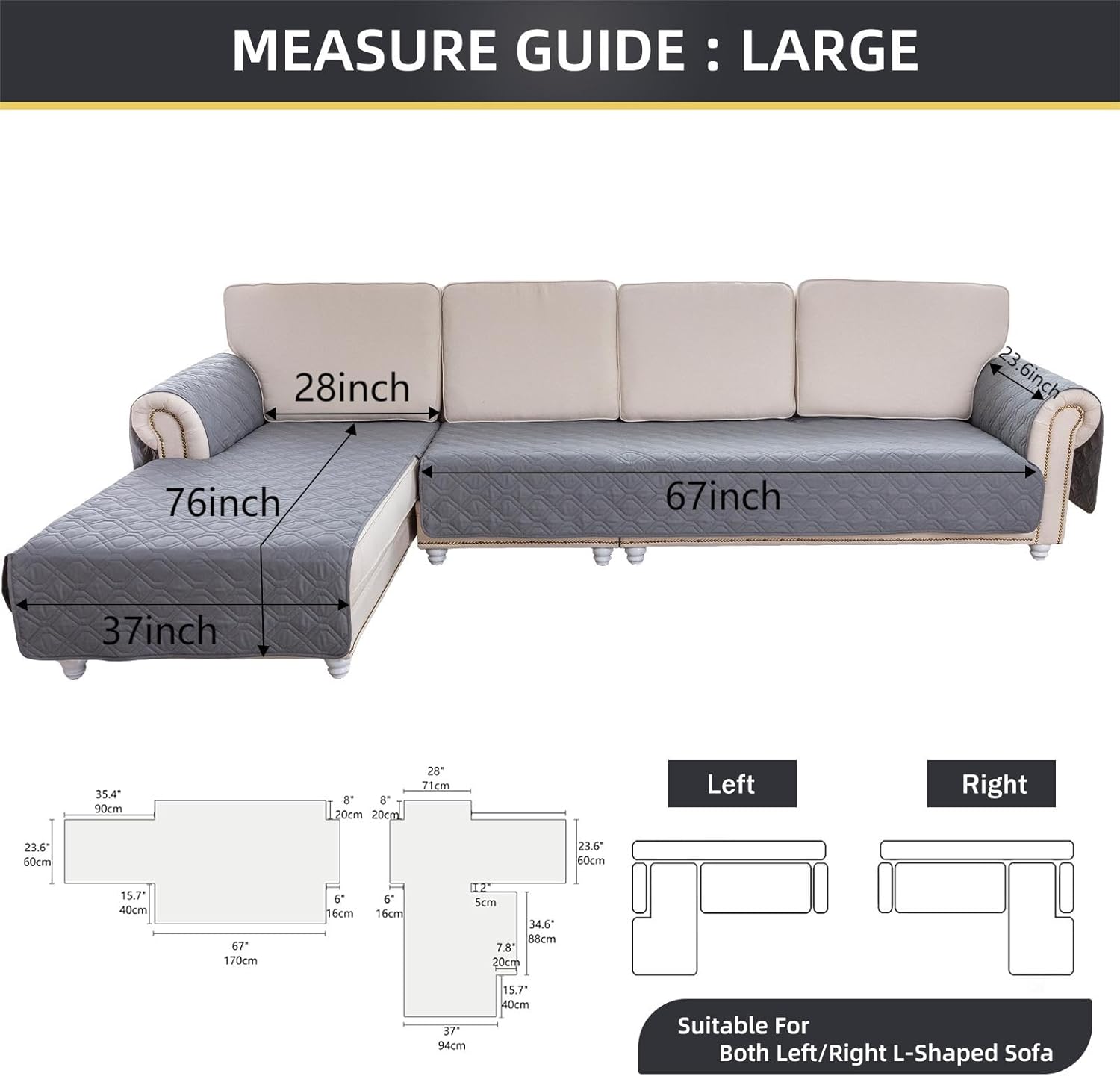 ele ELEOPTION 100% Waterproof 2 Piece Couch Cover Pet Blanket Sectional L Shape Sofa Cushion Cat Dog Bed Cover (Chaise Lounge + 3 Seat Covers) Black