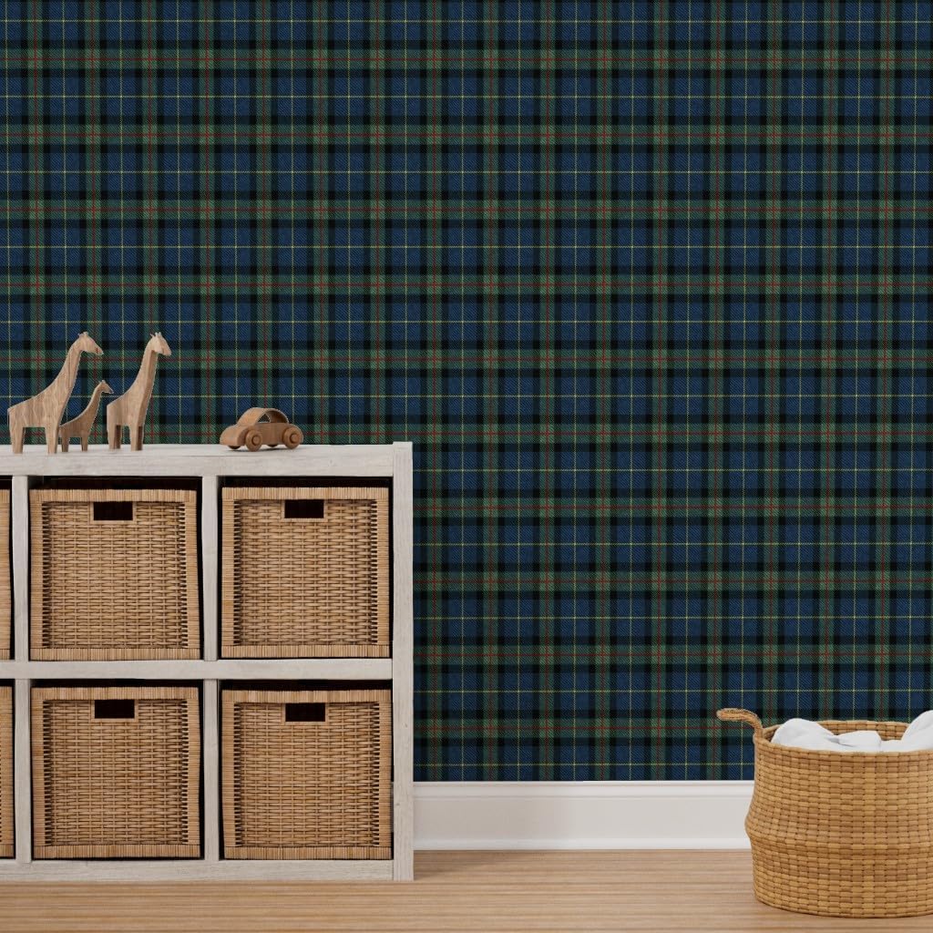 Spoonflower Peel & Stick Wallpaper 3ft x 2ft - Plaid Blue Tartan Traditional Scotland Scottish Highland English Country Cottagecore Medium Scale Custom Removable Wallpaper
