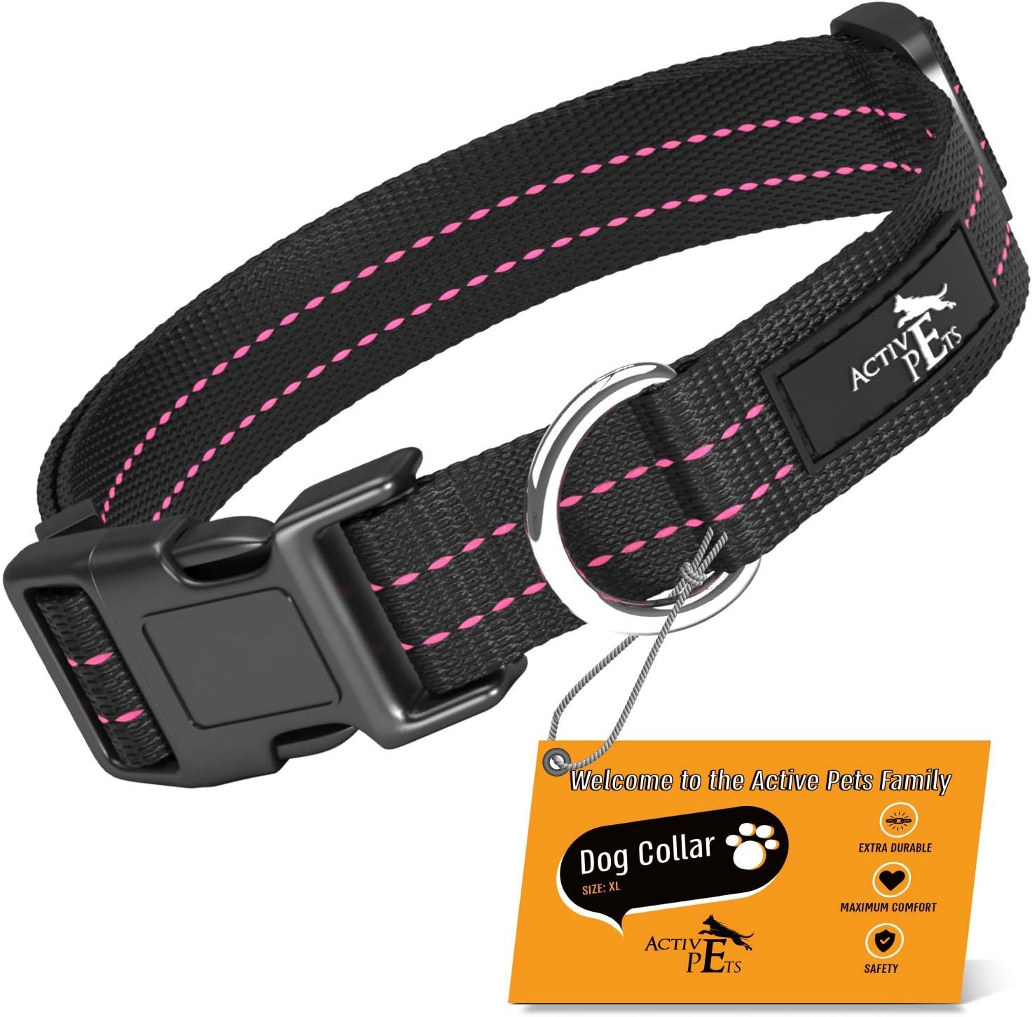 Active PetsQuick Release Dog Collar for Small & Large Dogs, Adjustable Safety Collar with Secure Buckle, Breathable Comfort for Puppies, XL, Pink