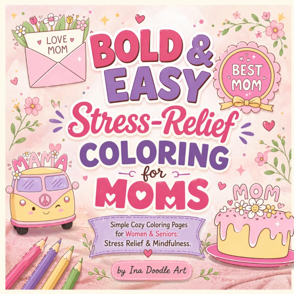 BOLD & EASY Stress-Relief COLORING BOOK FOR MOMS, Coloring Book for Women and Senior: Simple Relaxing Coloring Pages for Women & Seniors – Cozy, ... for Self-Care, Anxiety Relief & Mindfulness