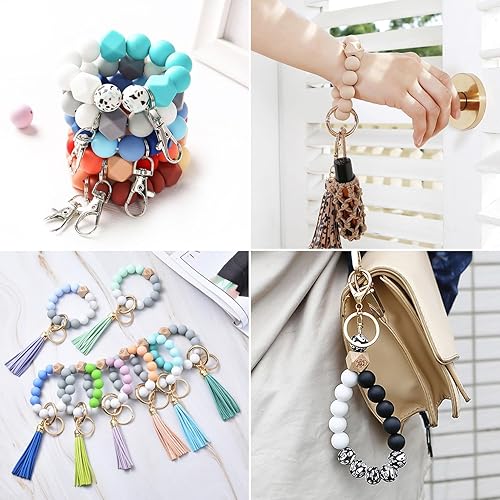 Miniatura 7 de Kit de fabricación de pulseras de cuentas de silicona, 70 cuentas hexagonales redondas de goma suave de 0.59 pulgadas para llaveros y pulseras,