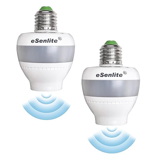 eSenlite Motion Sensor Light Socket, Radar Motion Screw LED CFL Incandescent Bulb Adapter, Dusk to Dawn Dimmable Control (2)