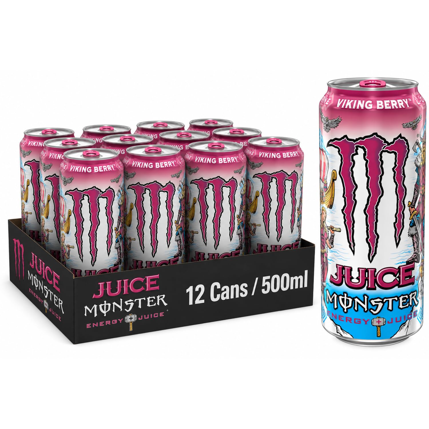 MONSTER - Viking Berry Energy + Juice Drink (Pack of 12, 500ml) By COUGAR | Berry Flavored Carbonated Energy Drink | Convenient Multipack for Parties & Gatherings – (Imported-USA)-image-42