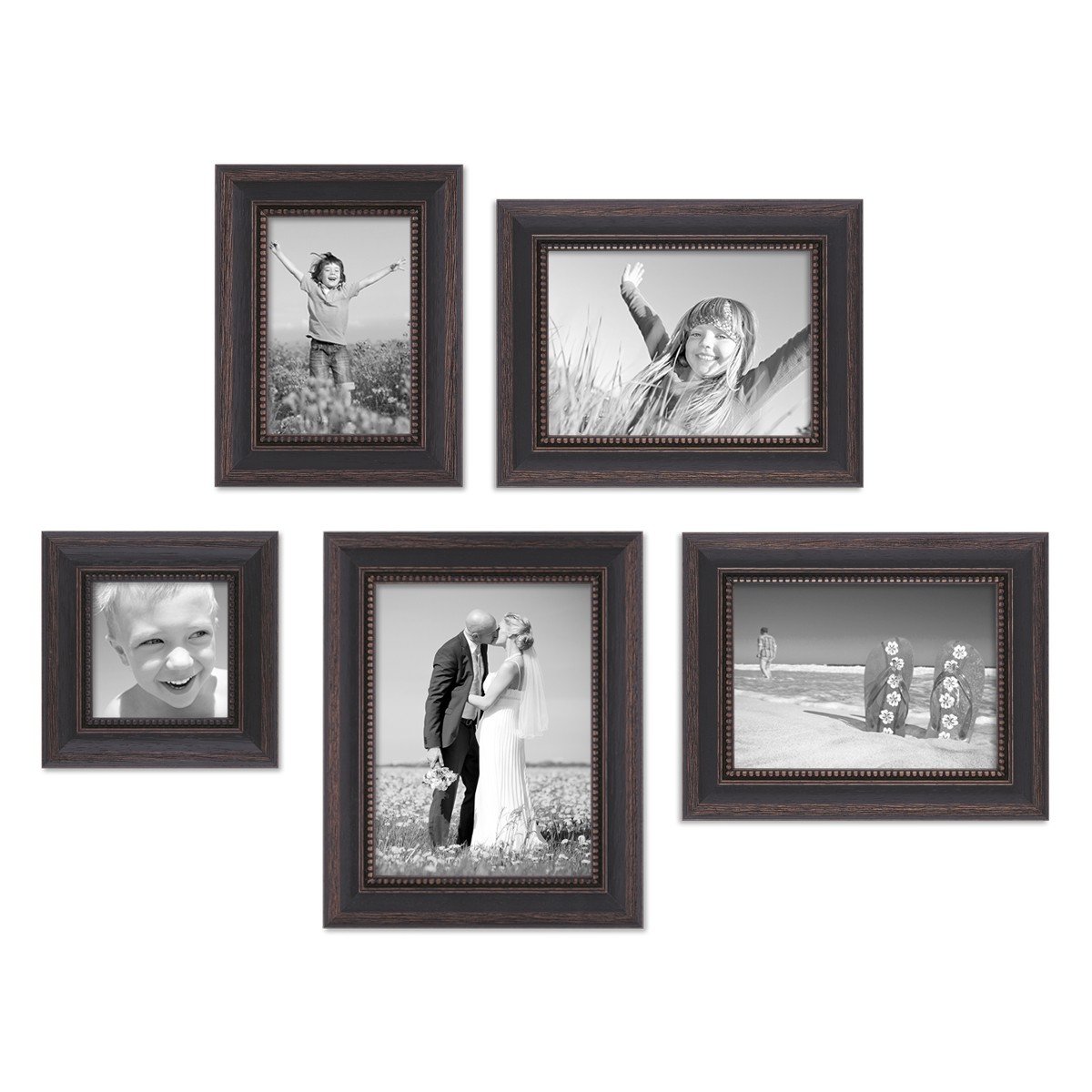 5er-Set Bilderrahmen, Dunkelbraun Landhaus-Stil shabby-chic 10x10, 10x15, 13x18 und 15x20 cm inkl. Zubehör/Fotorahmen