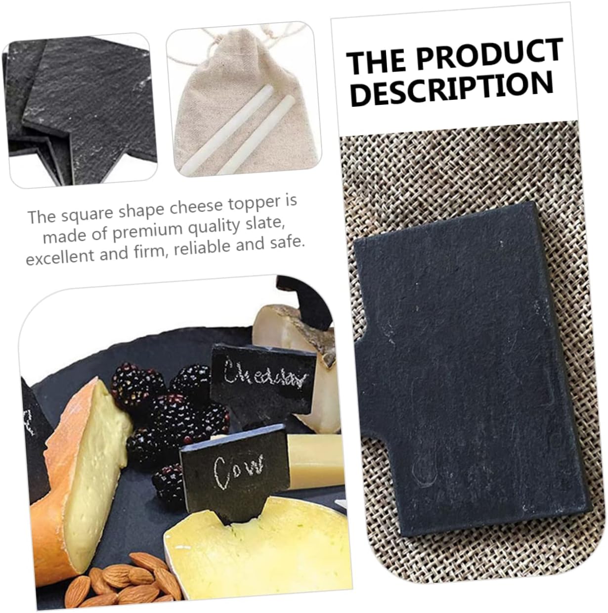 Natural Stone Cheese Label Toppers Black for Cakes and Pastries
