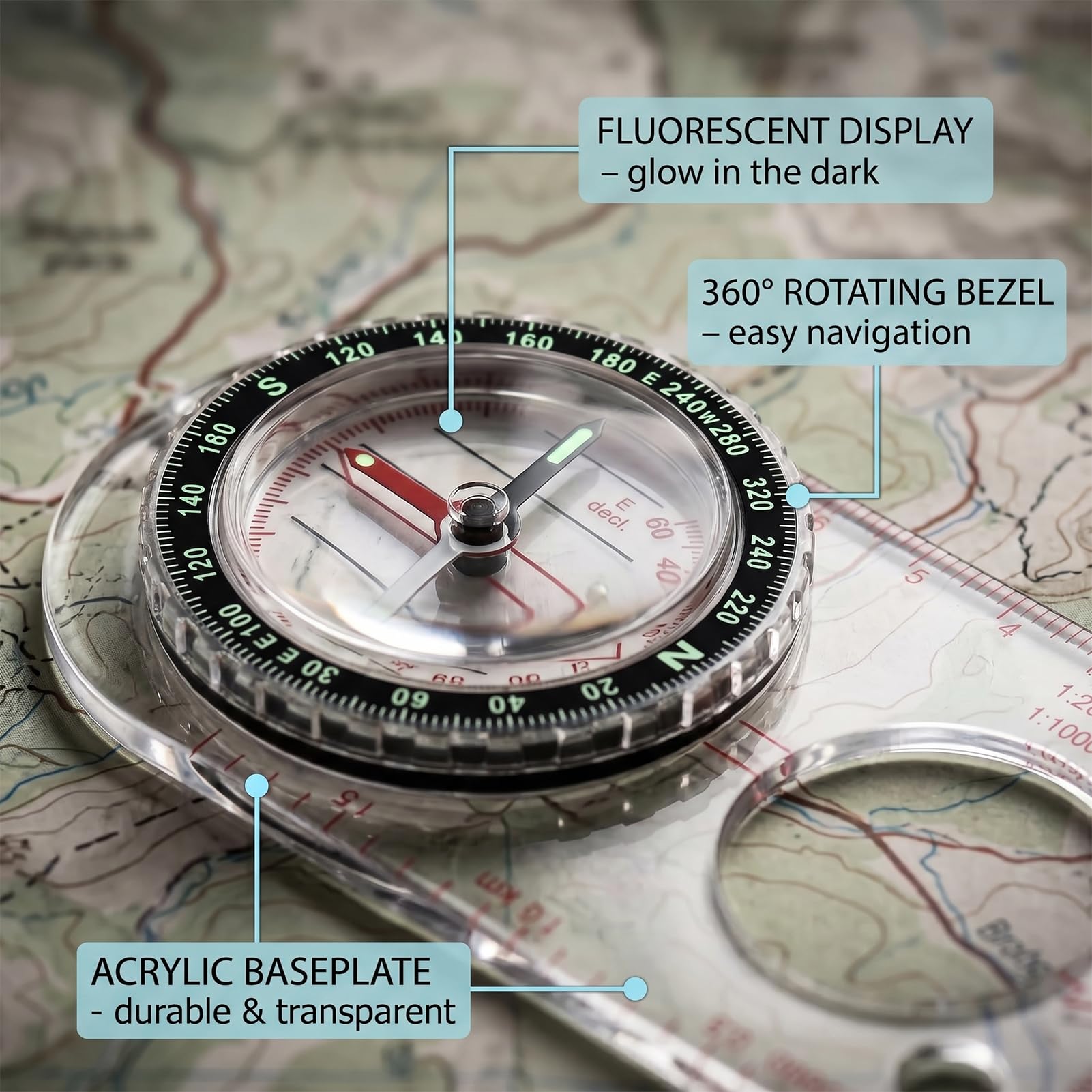 2PCS Boussole,Boussole Randonnée,BoussoleMilitaire avec Déclinaison Réglable,Boussole de Navigation Transparente,Boussole d'orientation,Il Convient à La Randonnée,Au Camping Et Aux Sports De Plein Air