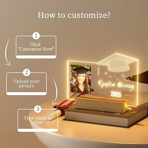 Vista 20 de ALBK Decoraciones de graduación 2025 – Regalos de graduación personalizados, luz nocturna personalizada con nombre de foto, regalos de graduación