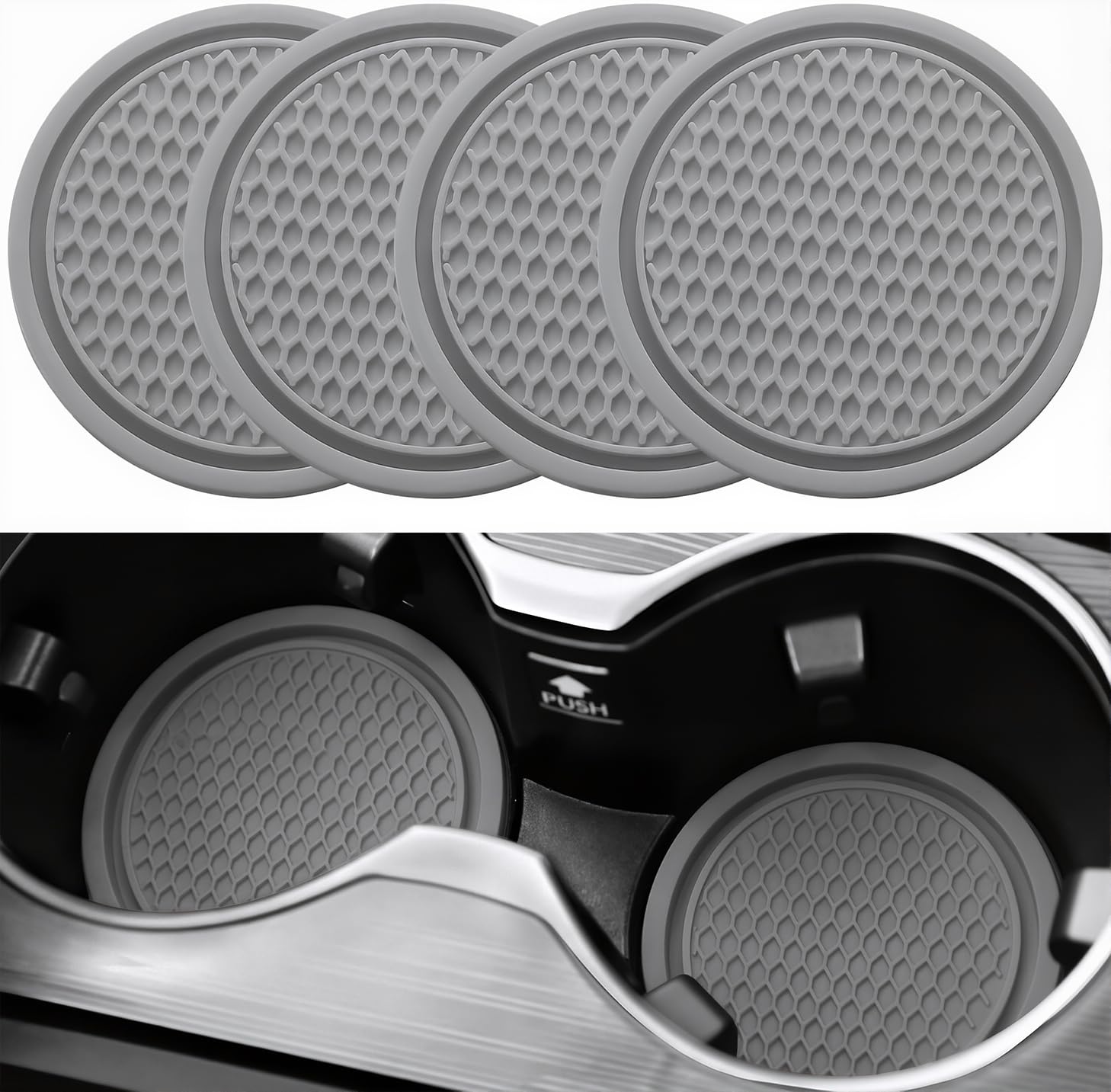 SINGARO Car Cup Coaster, 4PCS Universal Non-Slip Cup Holders Embedded in Ornaments Coaster, Car Interior Accessories, Gray