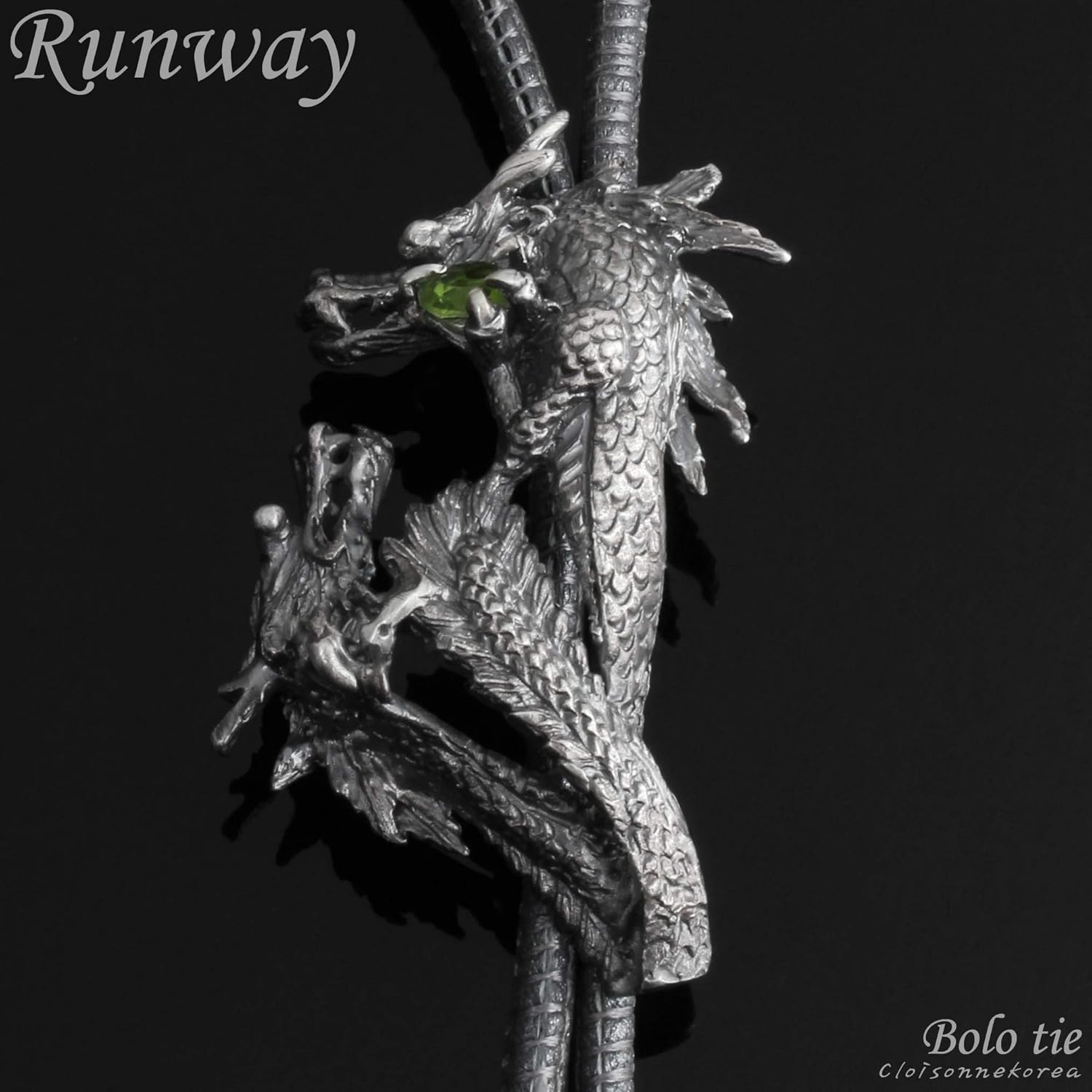 Bolo Tie Urban Legend Reimagined Sterling Silver Handmade Dragon Pendant Leather Strap Runway X5 K70