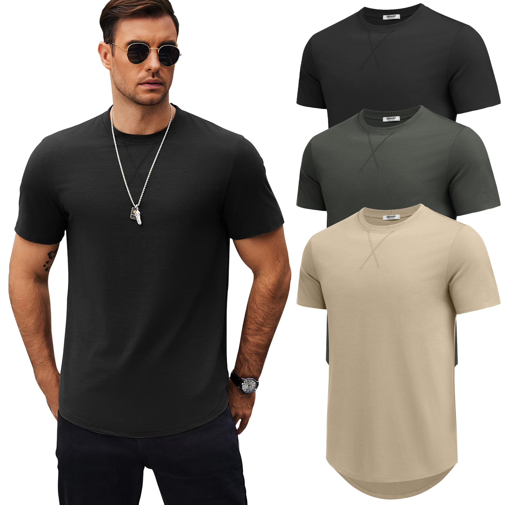 COOFANDY Mens Workout Shirts Short Sleeve Cotton T-Shirts Hipster Hip Hop Longline Tee Fitness Muscle Shirt Fall Classic Casual Tops