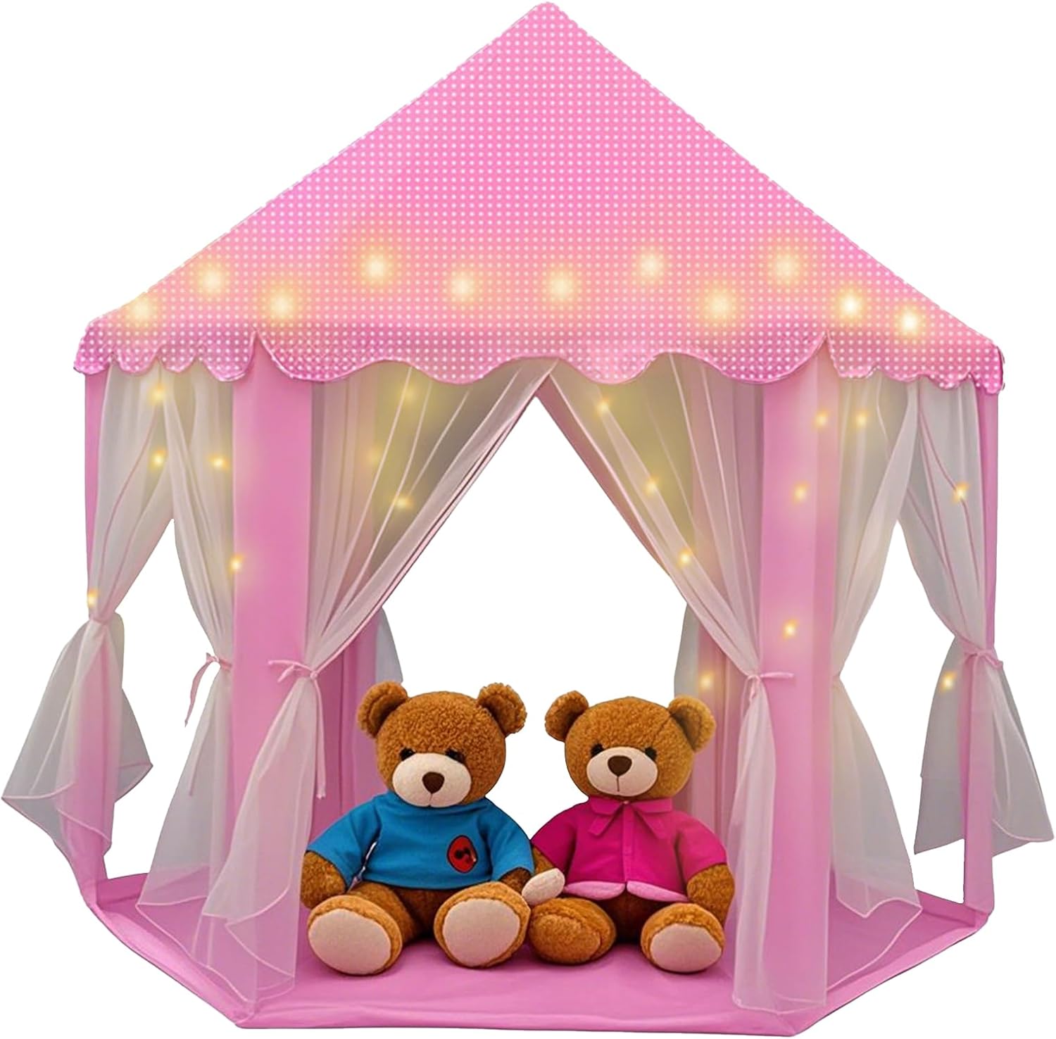 Princess Play Tent for Girls with 10-ft Star Light String – Large Pink Castle Playhouse Toy for Kids, Indoor & Outdoor, Perfect Birthday for Children, 55"×53" (D×H) With 10ft Star Lights