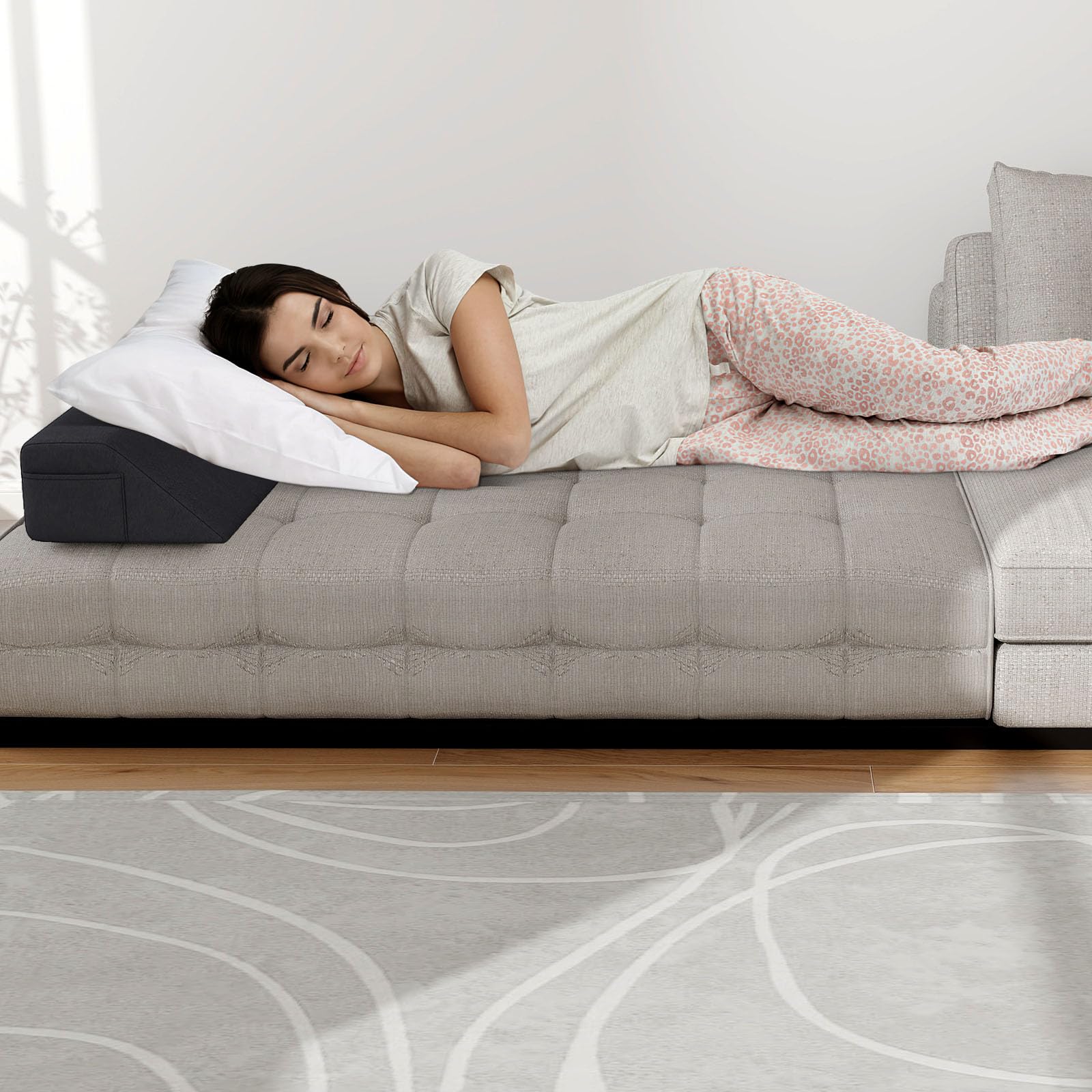 LIFEZEAL Almohada Trapezoidal para Rellenar el Espacio entre el Cabecero y el Colchón, Almohada de Lectura con Funda Lavable, Acolchada con Esponja, 2 Bolsillos Laterales, para Cama (137 x 25 x 13 cm)