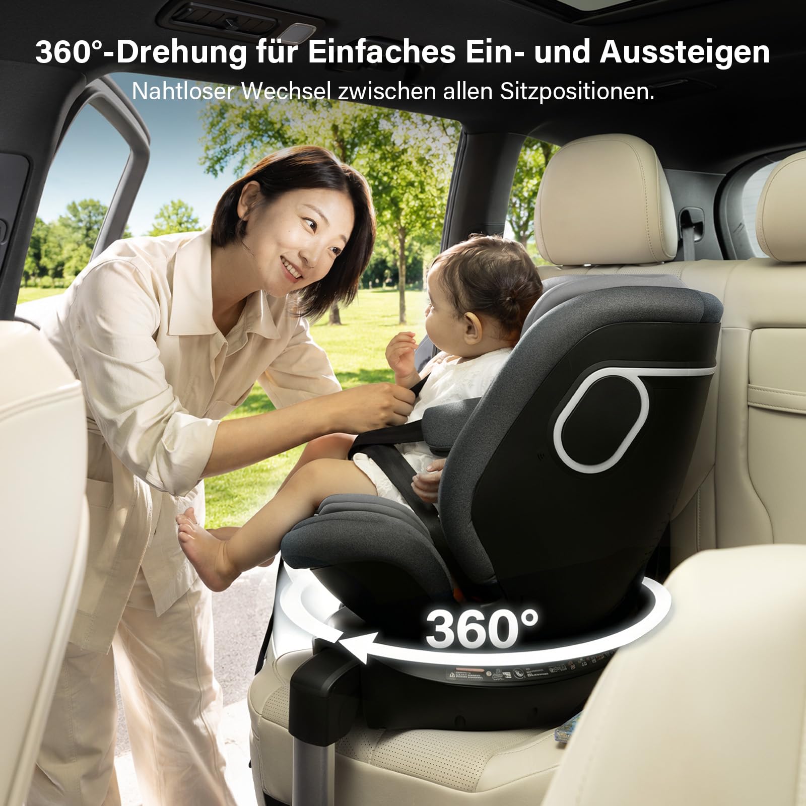 AS5 i-Size kindersitz, 360 Grad Drehbar, Mit ISOFIX, Schwarz | Zweizonen-Kühlsystem; Sprachsteuerung; i‑Size Standards Hinaus; Mit ISOFIX, 360°-Drehung; 0–12 Jahre, 40–150 cm(ca. 0-25 kg)