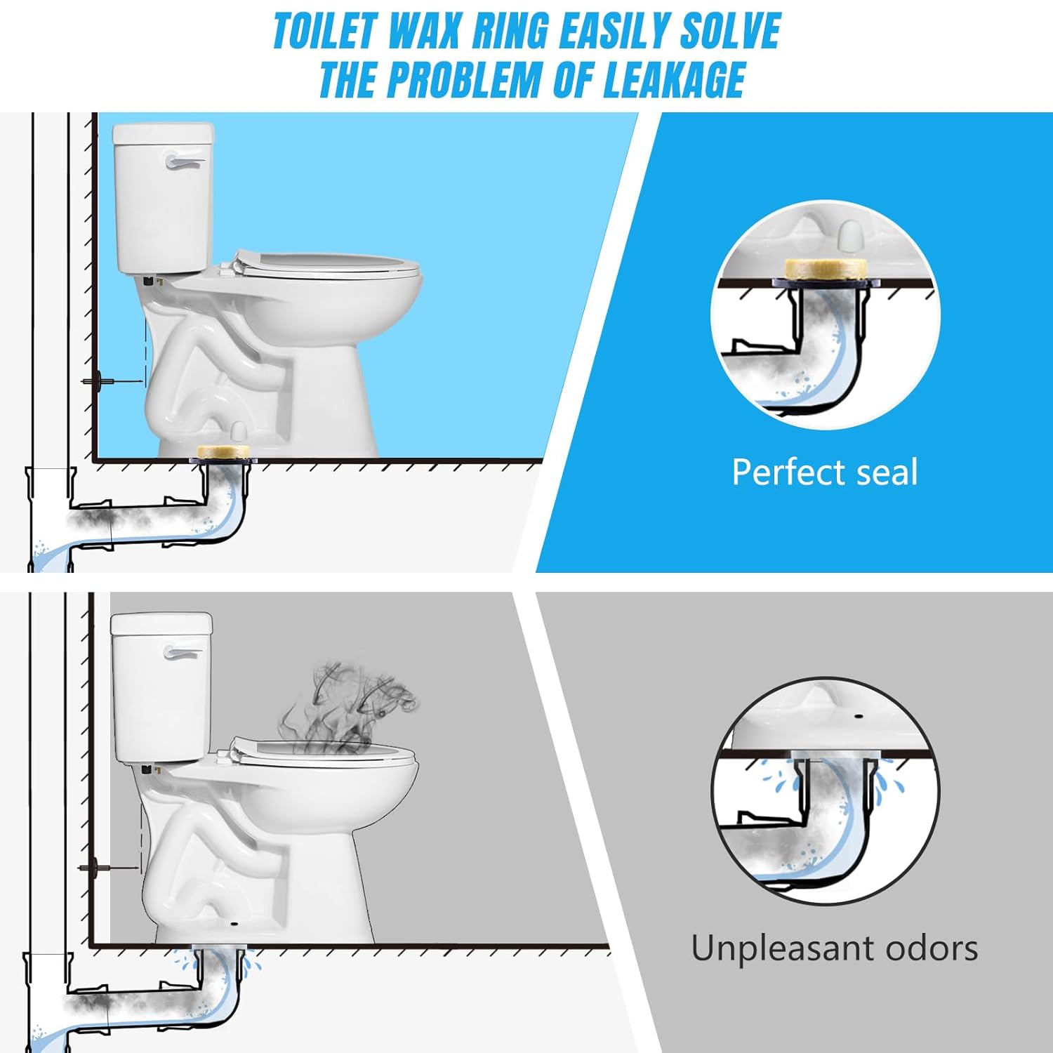 Toilet Wax Ring Replacement Kit, Wax Ring for Toilet Base with Brass Bolt for 3-Inch or 4-Inch Floor-Mounted Toilet Drain Pipe
