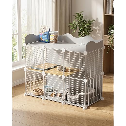 Cat Cage, DIY Cat Enclosures, 42" x 16" x 28" Cat Playpen Indoor & Outdoor with Hammock & Cat Bowl, Detachable Metal Wire Kennel Cats Crate