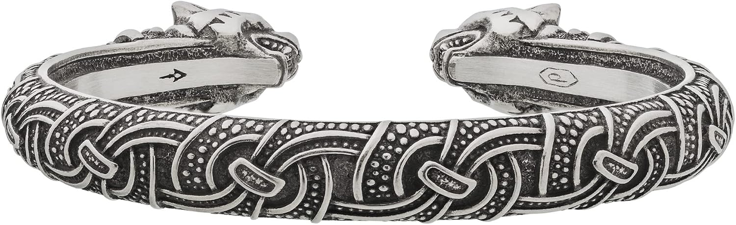 Viking Bracelet - Adjustable Pewter Norse Arm Ring - Nordic Metal Torc with Freyja's Cats - Scandinavian Mythology Norse Art Design - Viking Jewelry for Men Women