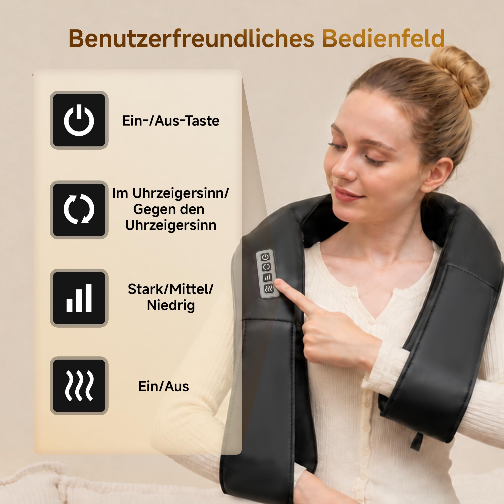 Real Relax Nackenmassagegerät mit Wärme, 3D Shiatsu Massagekissen für Nacken, Schulter, Rücken, Beine, 3 Intensitäten, Tragbar für Zuhause Büro, Geschenk für Frauen Männer - Schwarz