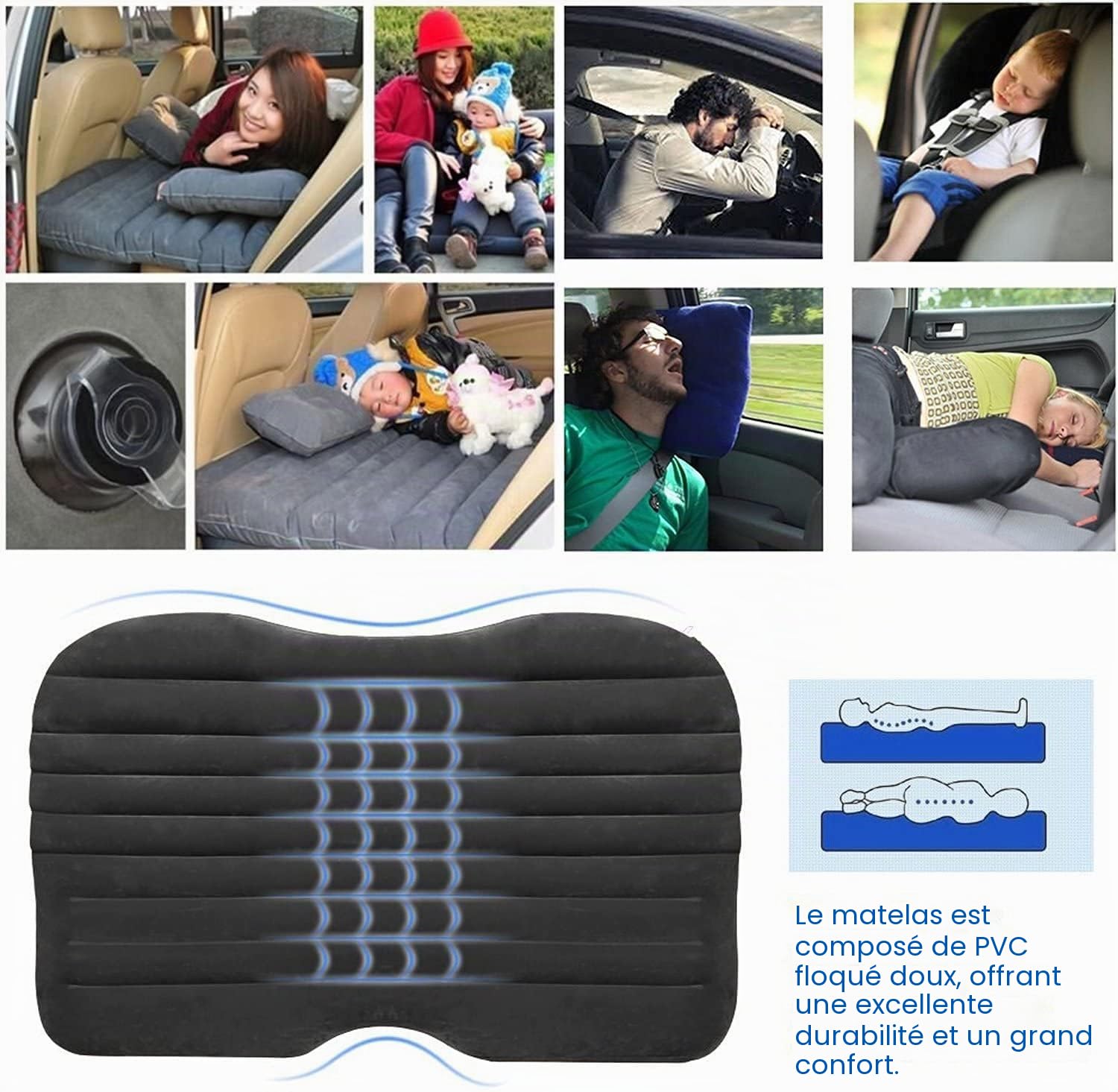 Matelas gonflable de voyage Pour voiture, van, camion, en camping, , PVC, SUV BLACK, Unfold Size: 70.9"×50"×4.7"