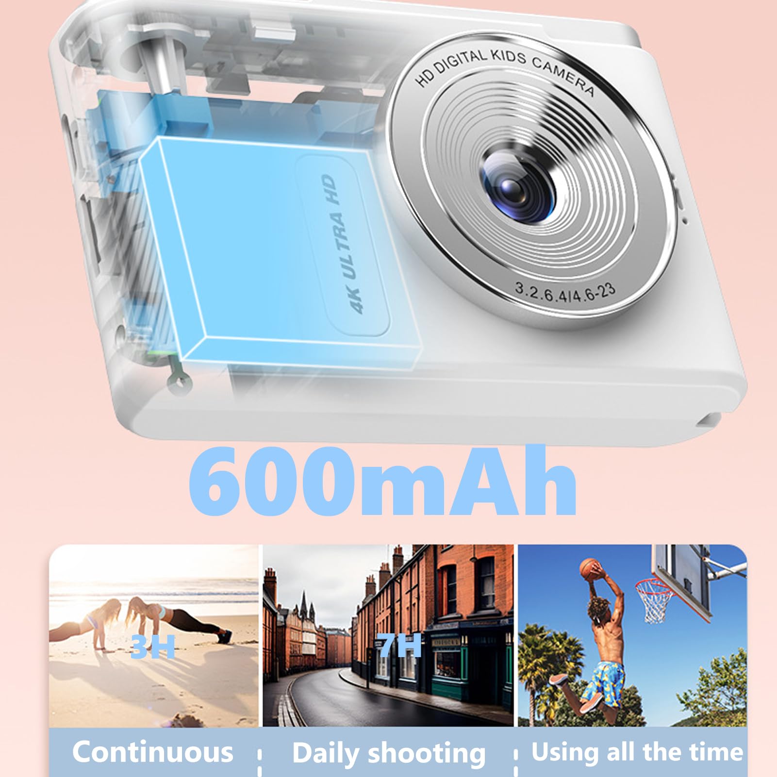 4K-Digitalkamera, 48-MP-Vlogging-Kamera, 64-GB-Speicherkartenunterstützung, Tragbare Kompaktkamera für Fotografie, Point-and-Shoot-Digitalkameras für Reisen, 16-facher Zoom