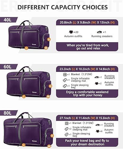 Miniatura 3 de Gonex Bolsa de viaje plegable grande de 40 L, 60 L, 80 L, 100 L, 150 L, con compartimento para zapatos, plegable, ligera, repelente al agua, bolsa