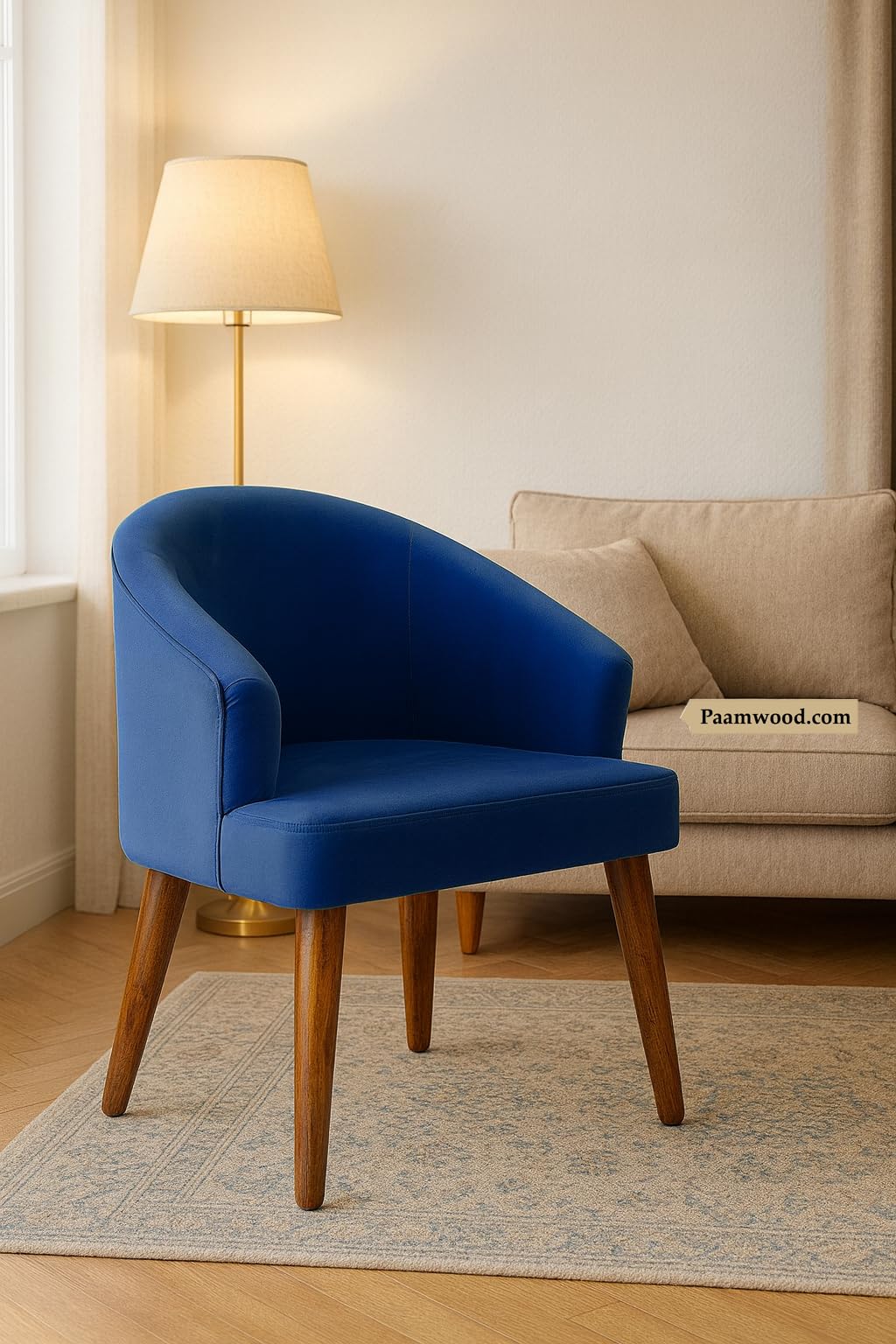 PAAM WOOD Premium Sheesham Wood Accent Chair, Velvet Upholstery, 58.4 x 44.5 x 76.2 cm (Blue)-image-11