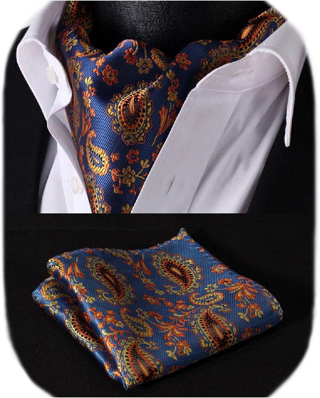 Cravat for Men Silk Paisley Mens Cravat and Pocket Square Set Polka Dot Ascot Tie and Handkerchief for Wedding Party Christmas