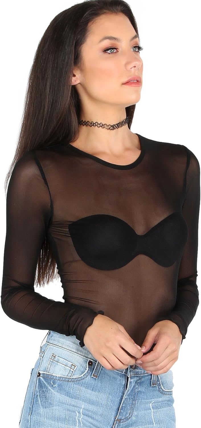 Floerns Women's Long Sleeve Slim Fit See Through Sheer Mesh Top - Image 2
