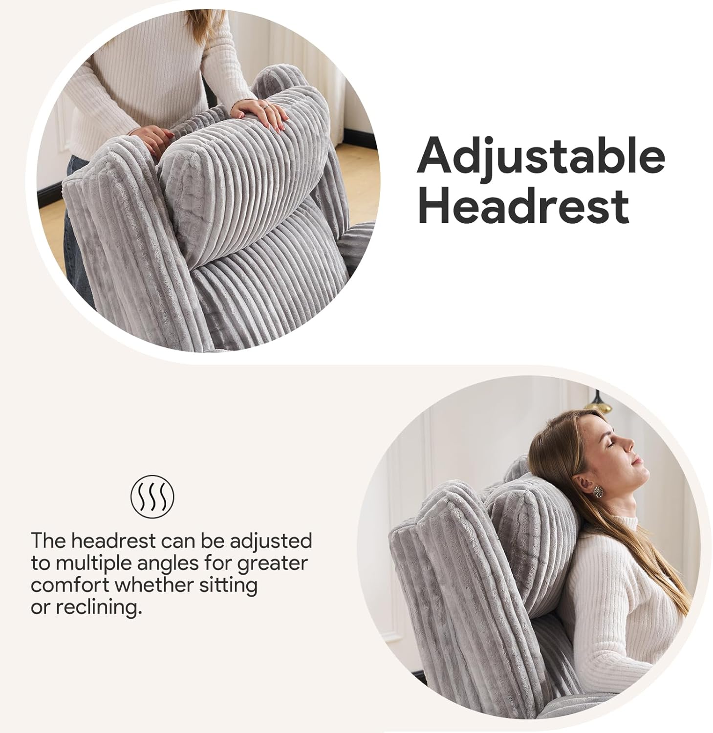 Manual Recliner Chair with Adjustable Headrest, Oversized Swivel Rocker Recliner for Adults with Arm Storage, Nursery Glider Recliner with Phone Stand and Side Pockets for Living Room, Light Grey