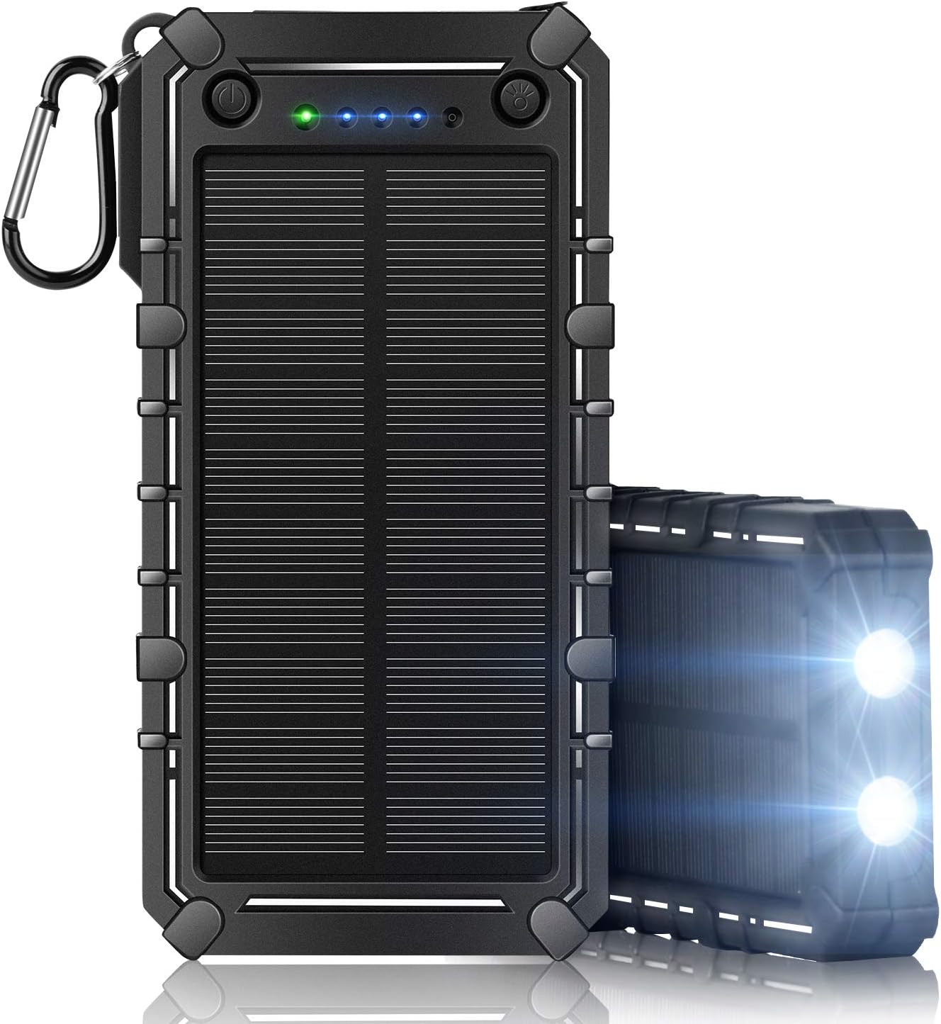 Solar Charger 15000mah Waterproof Portable Power Bank Dual USB Charger 2 LED Flashlight for Cell Phone Tablet Camera GPS Camping Outdoors and Emergency