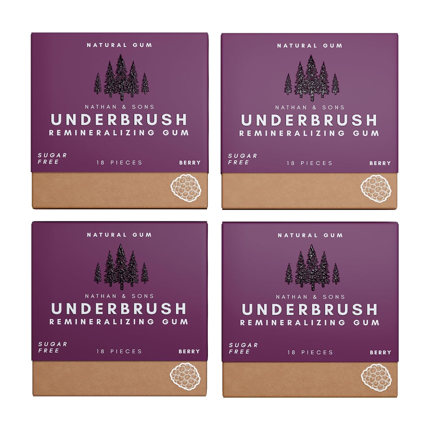 Underbrush Berry Remineralizing Gum, Sugar Free Xylitol, 4 Pack