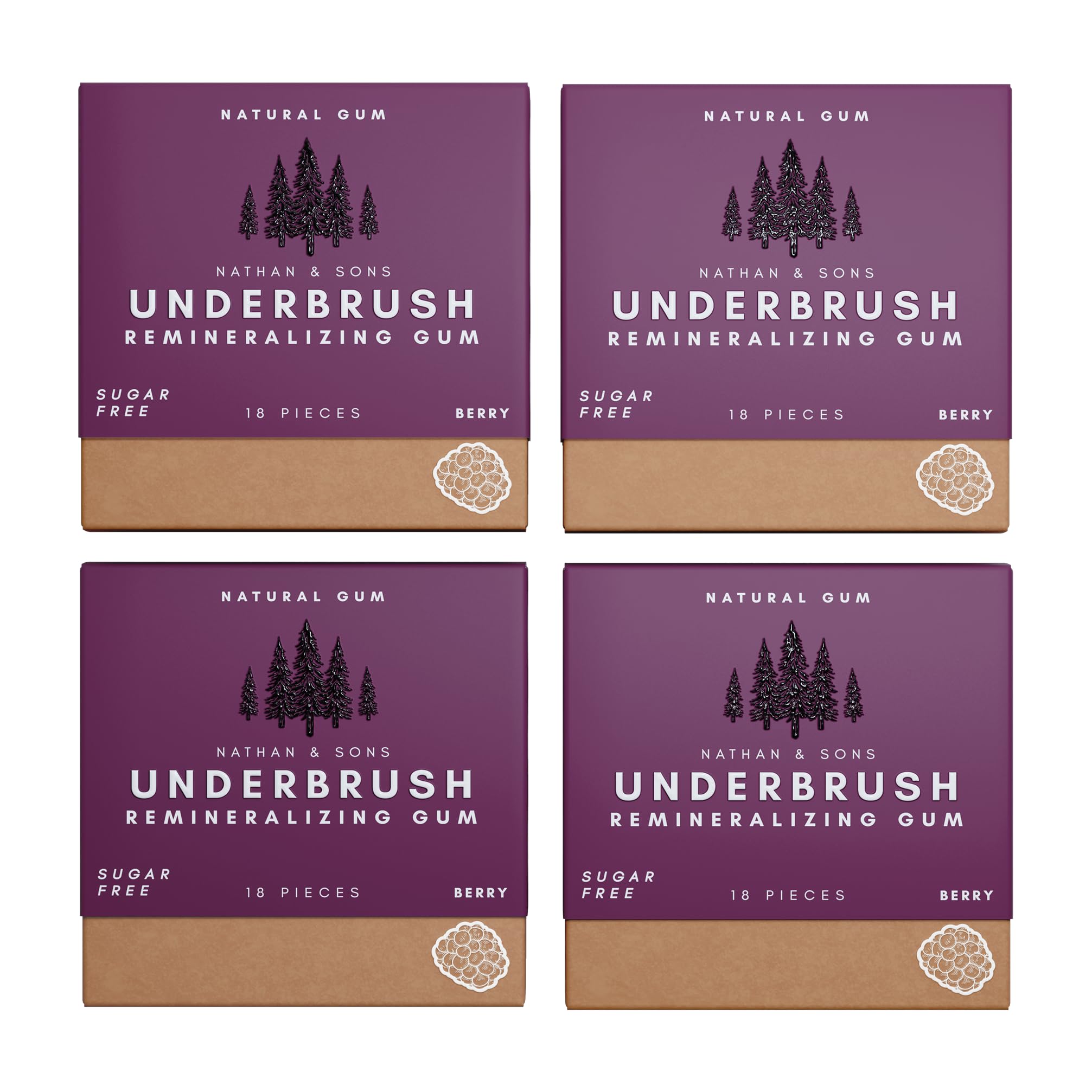 Underbrush Berry Remineralizing Gum, Sugar Free Xylitol, 4 Pack