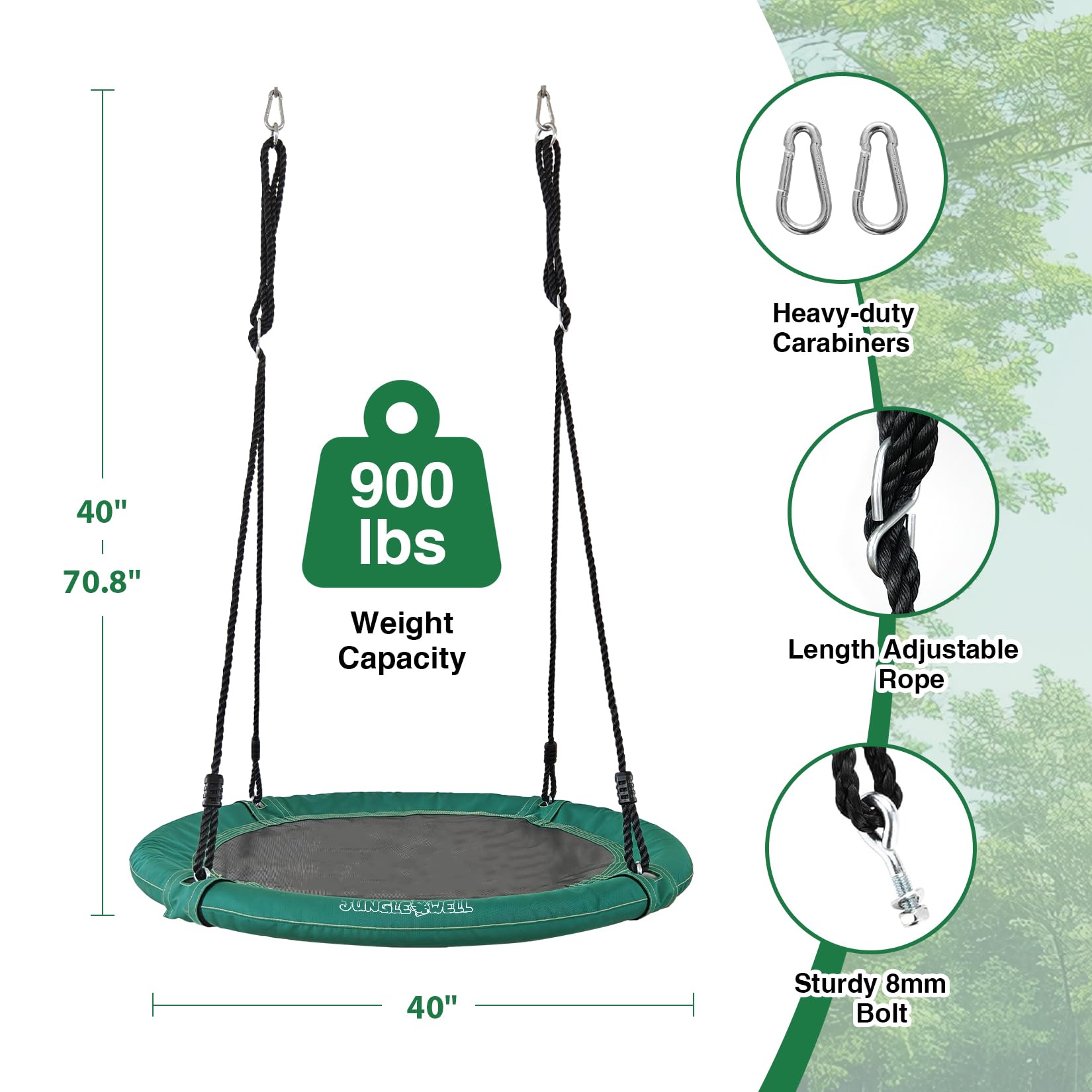 Nestschaukel Sitz - 100 cm Baumschaukel für Kinder mit 160 kg Kapazität, verstellbare Seile und Gurte, wetterfest für den Außen- und Innenbereich (Racing Green)