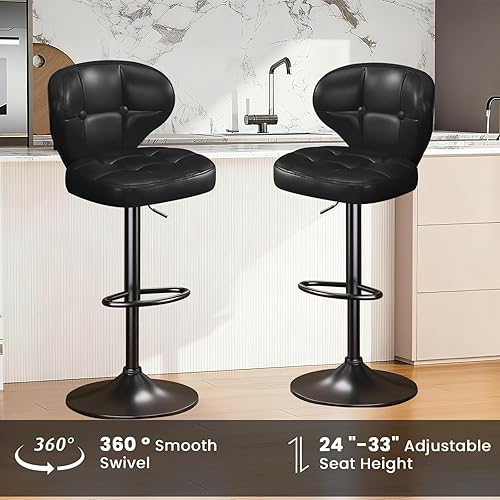 Miniatura 3 de Juego de 2 taburetes de bar modernos giratorios de cocina, altura ajustable, asiento acolchado con respaldo, marco de metal, base antideslizante,