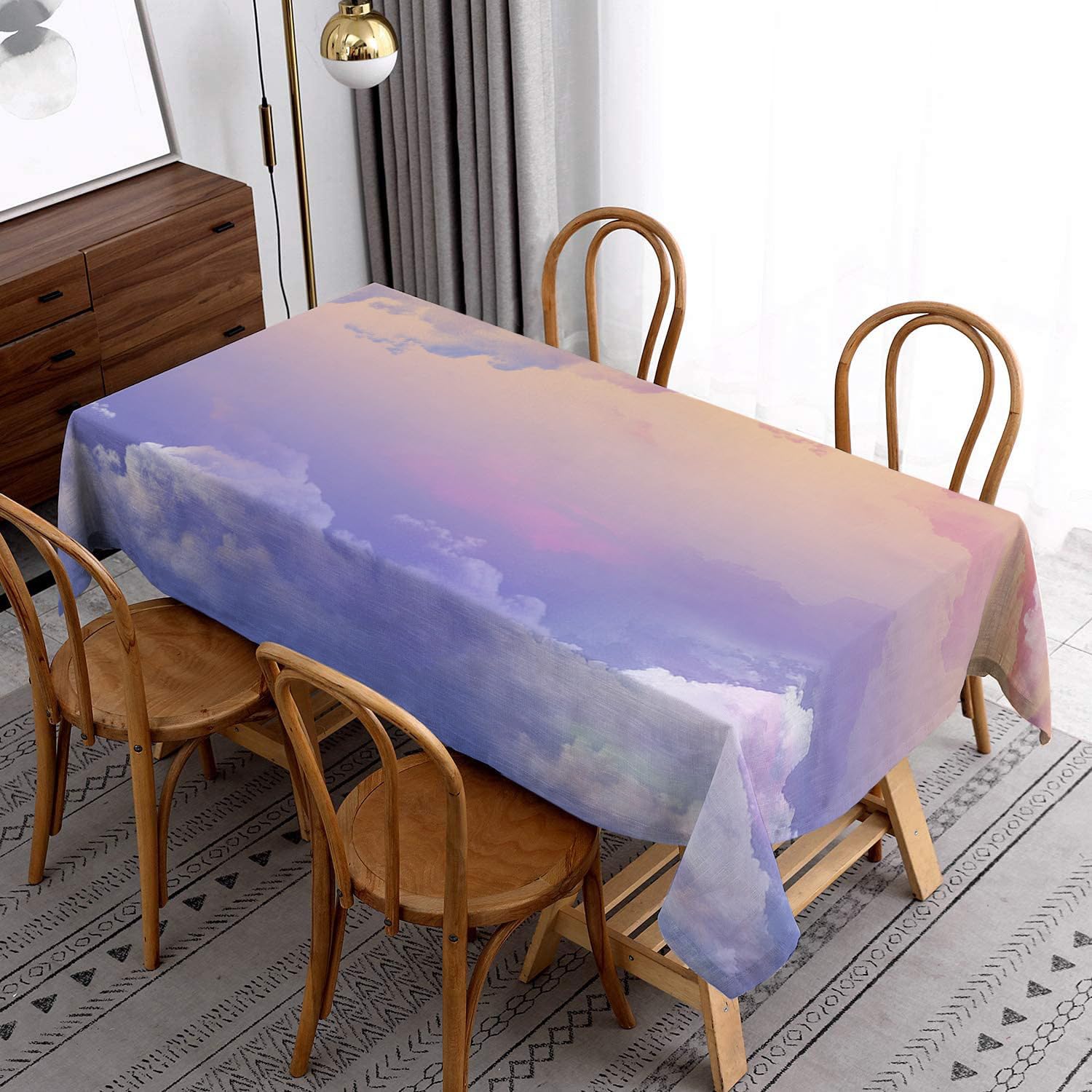 Mantel Antimanchas Nube Naranja Púrpura Mantel Mesa Rectangular Poliéster Manteles de Mesa Lavable Mantel para Casa Comedor Cocina Fiesta Bodas Mantel Impermeable(140x240cm)
