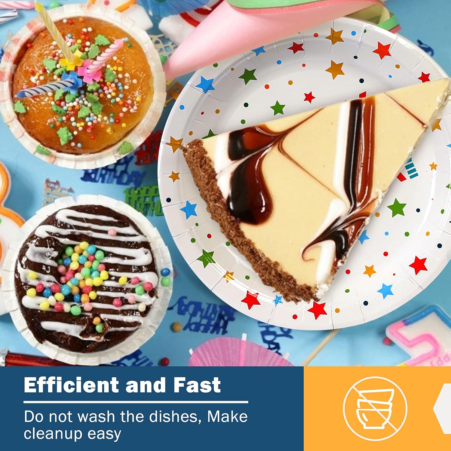 Happy Birthday Party Plates, 9inch-50pcs, Birthday Party Paper Plates, for Decorations - Image 6