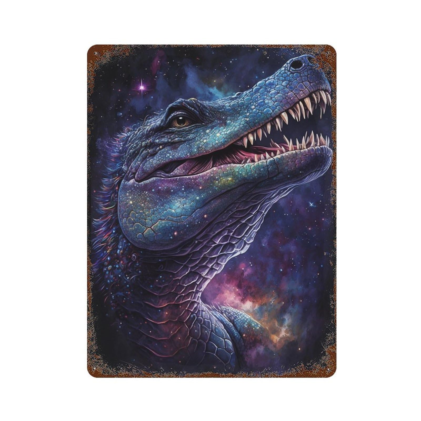 Galactic Crocodile Art Print-1 Vintage Metal Tin Sign 15.7"x11.8", Old School Wall Decor for Living Room, Hallway And Home Decor