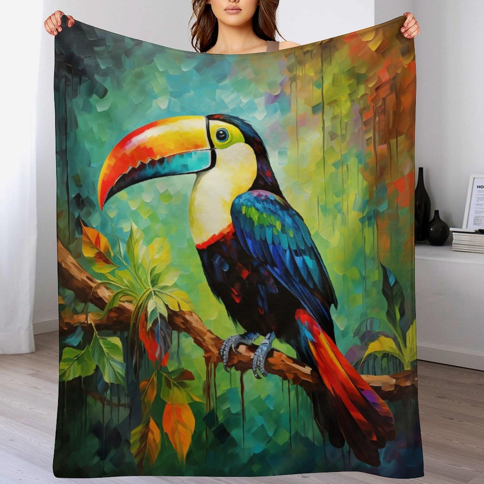 Couverture super douce Toucans pour cocooning sur le canapé du salon