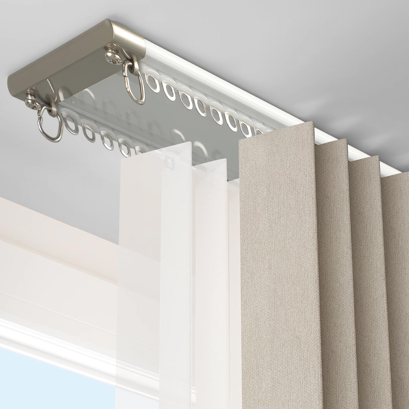 Double Curtain Track, Aluminum Curtain Rail Track Ceiling Mount Curtains Slider Double Row Curtain Tracks System for Bedroom, Living Room