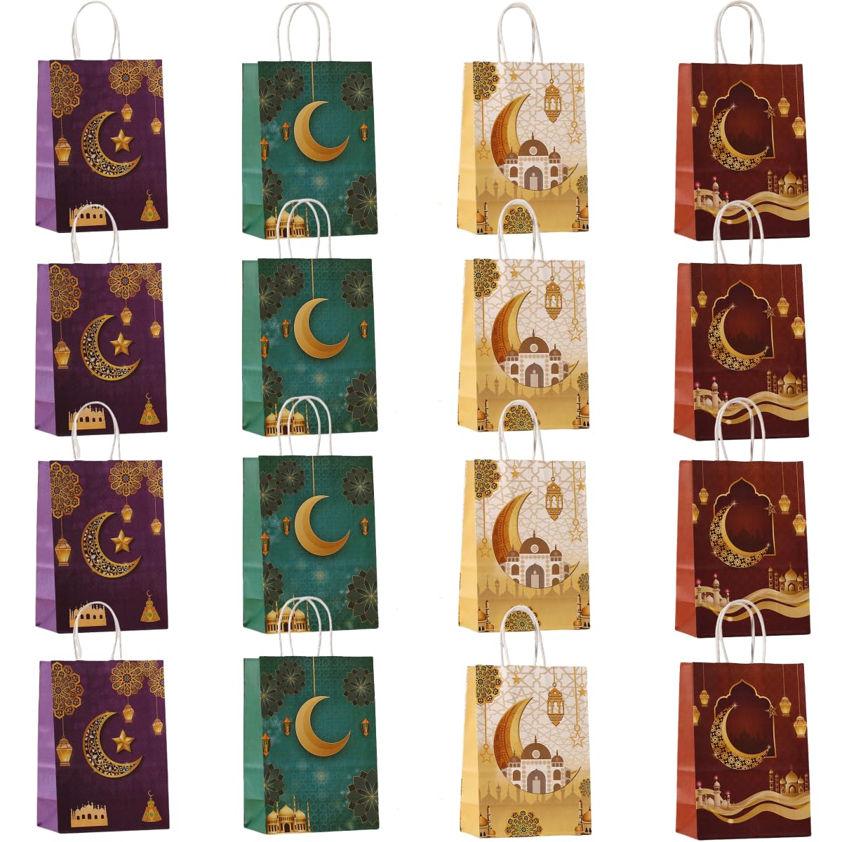 Eid Mubarak 16 Packs Gift Bags with Handles, 22x16x8 cm Twist Handles for Kids, Adults, Women, Men — image 1