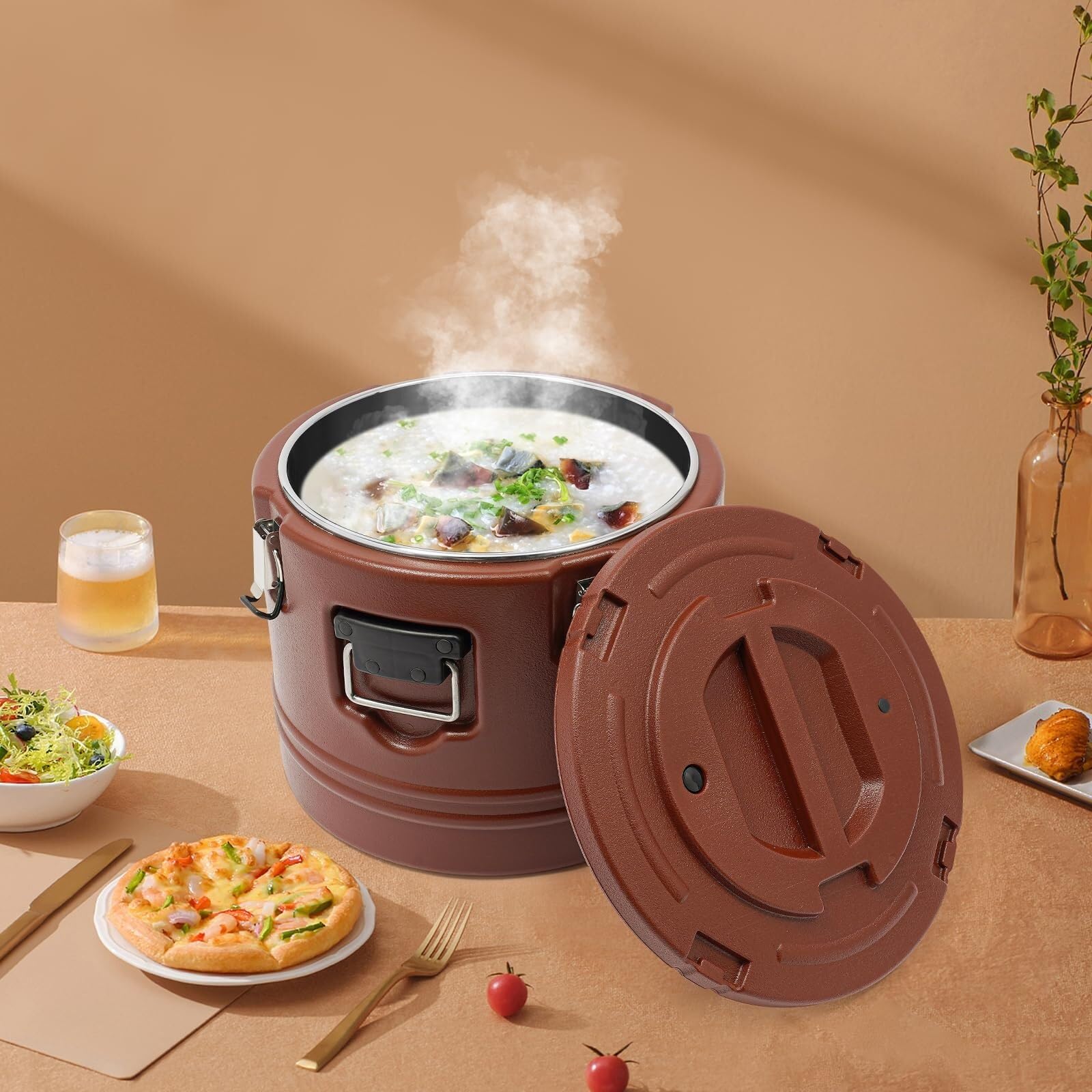 Contenedor de comida aislado comercial Caliente Frío cubitera | Contenedor de sopa aislado portátil con cubo aislado for bebidas