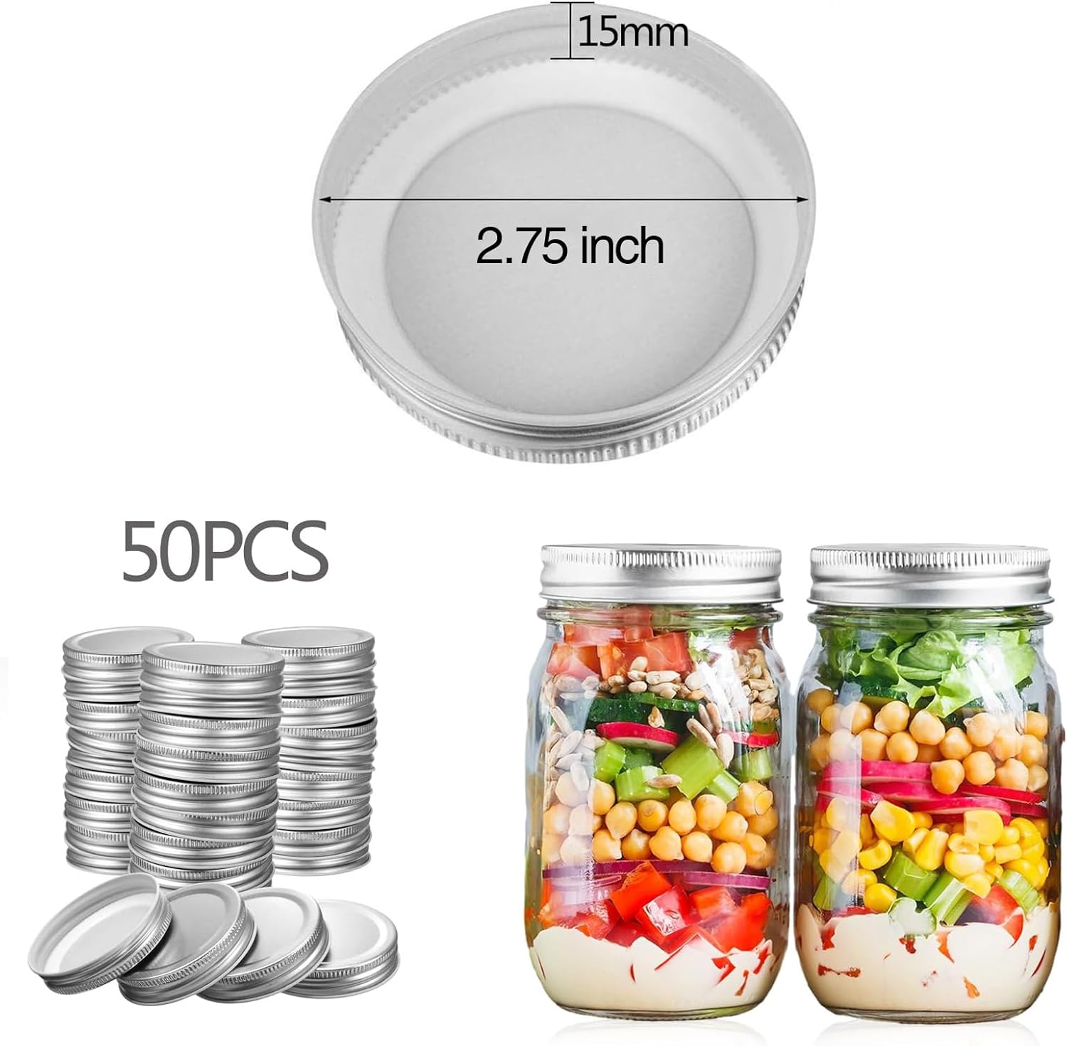 50Pcs 2.75inch Mason Jar Lids Regular Mouth,Lids Leak Proof Secure Mason Storage Solid Caps, 100% Fit & Airtight for Regular Mouth Mason Jars Yogurt Iidss,Canning lidss