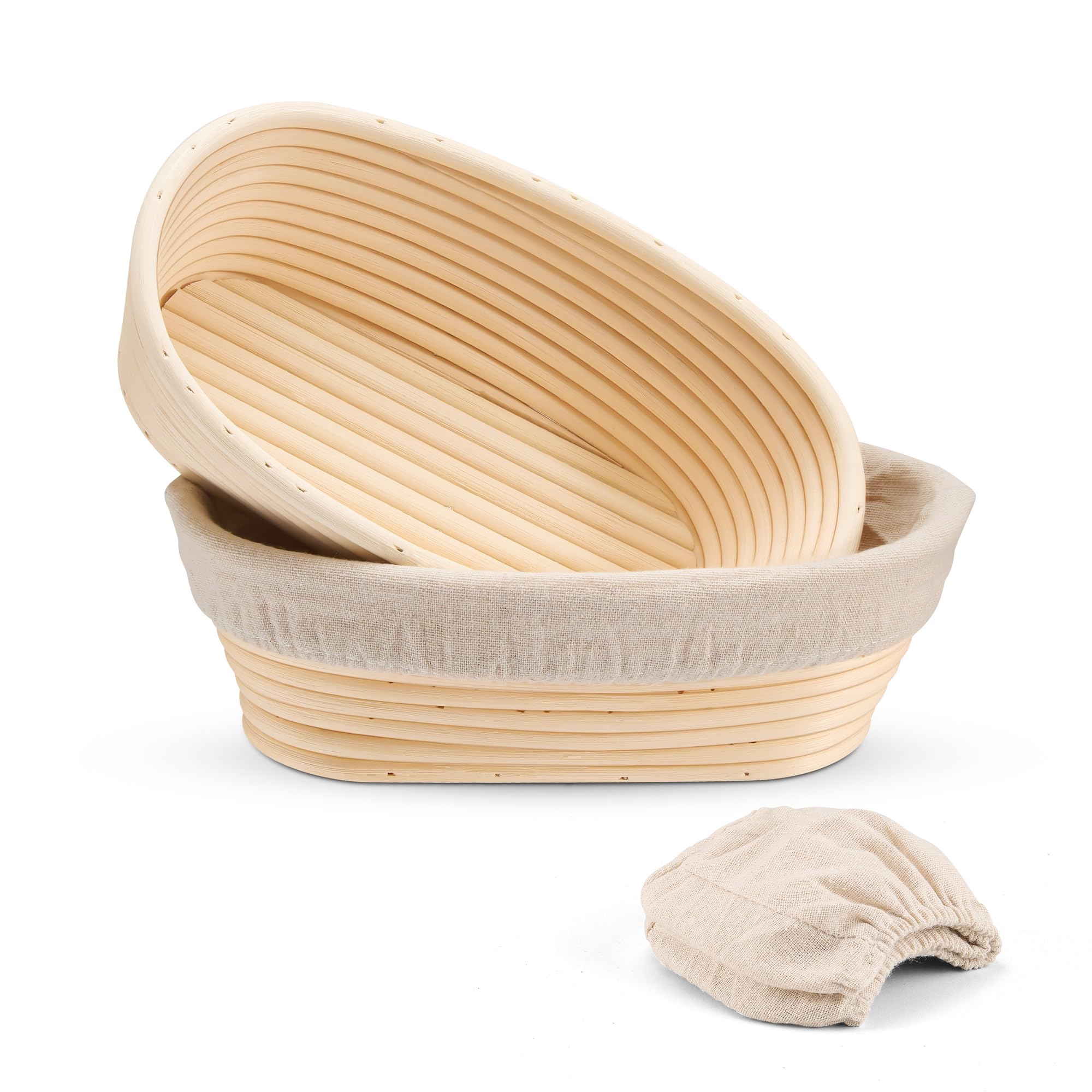 E-far Banneton Lot de 2 corbeilles à pain ovales de 25,4 cm pour lever le pain au levain avec doublures pour la pâtisserie domestique et professionnelle
